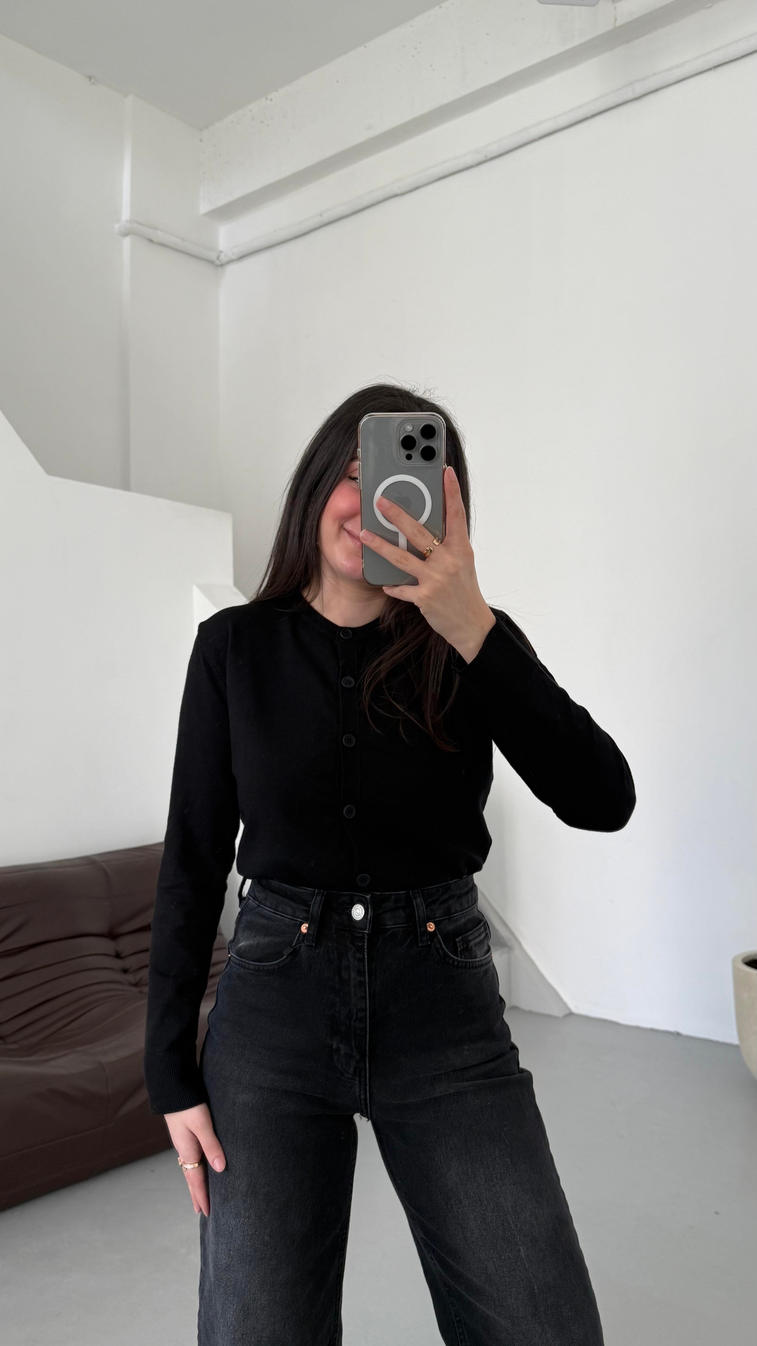 Mad Siyah Dokulu Basıc Triko Hırka