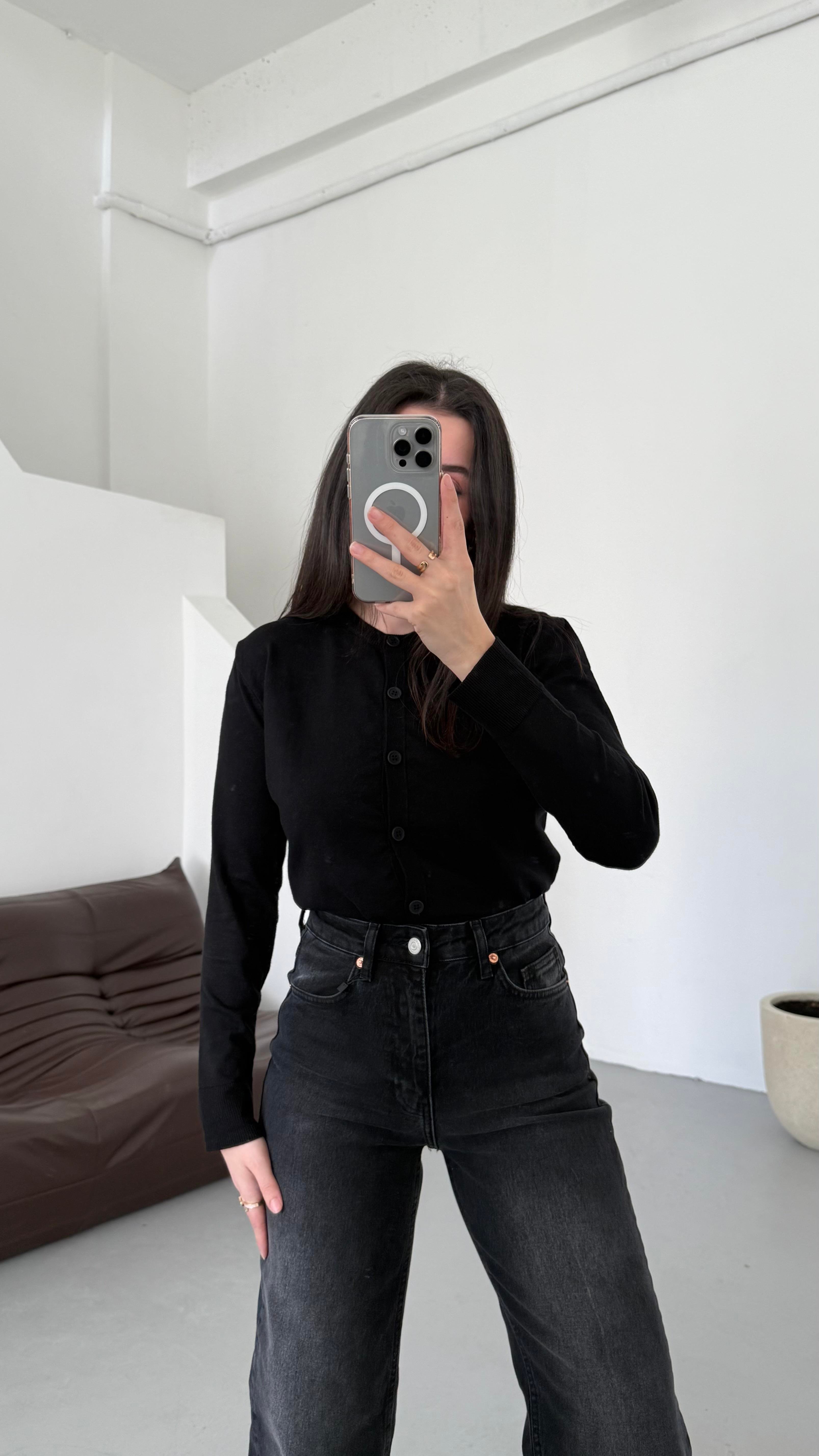 Mad Siyah Dokulu Basıc Triko Hırka