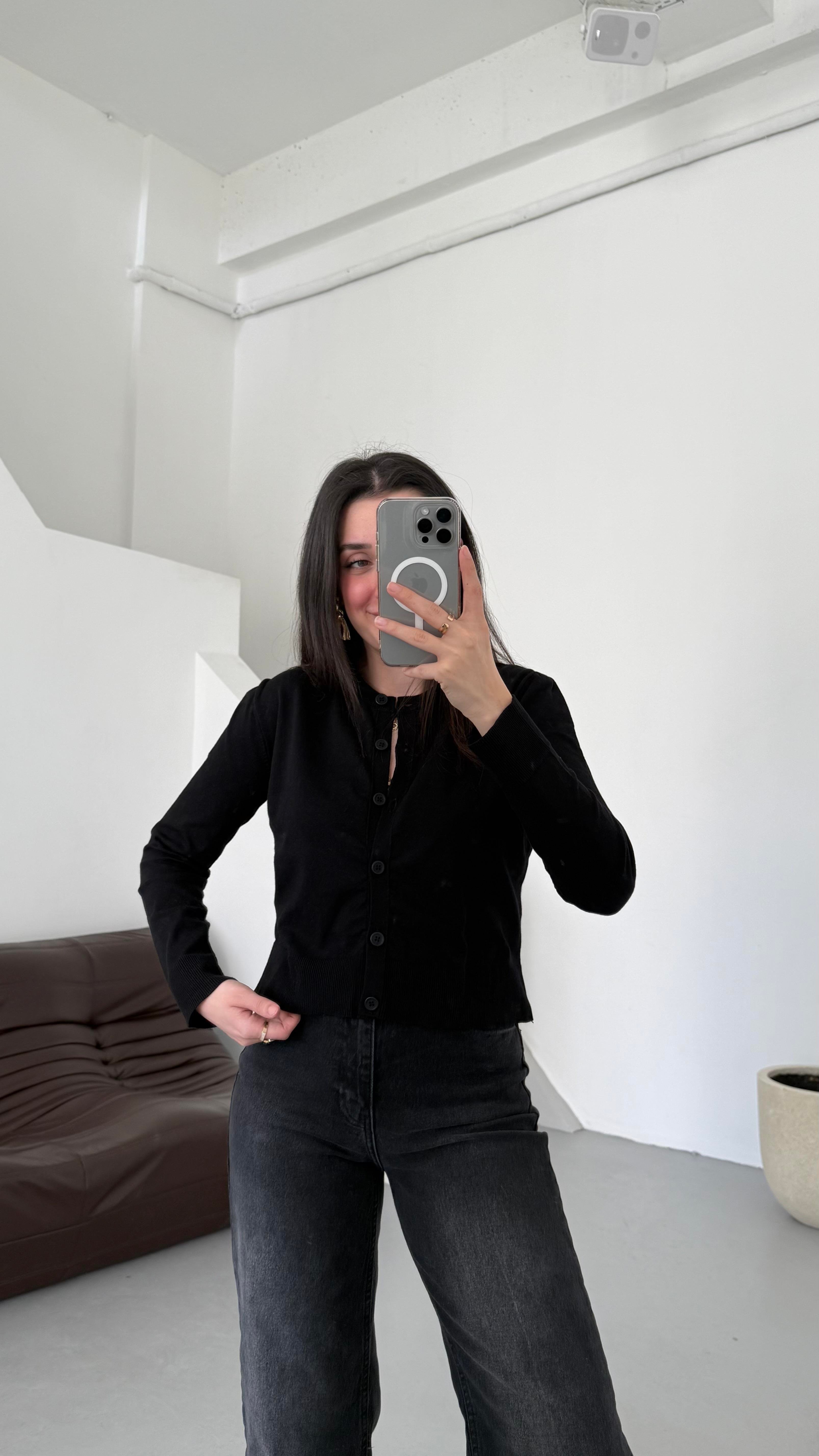 Mad Siyah Dokulu Basıc Triko Hırka