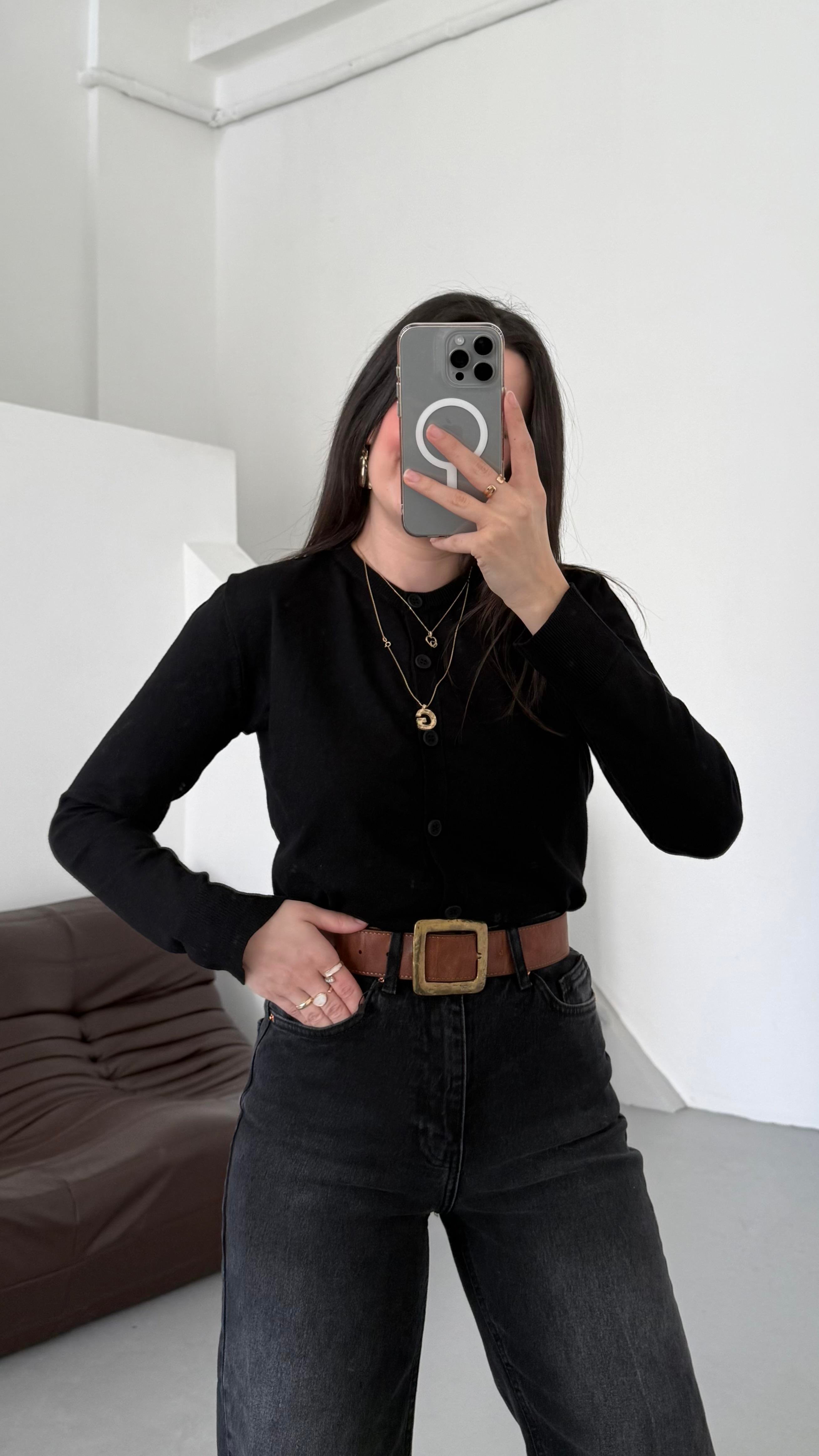 Mad Siyah Dokulu Basıc Triko Hırka