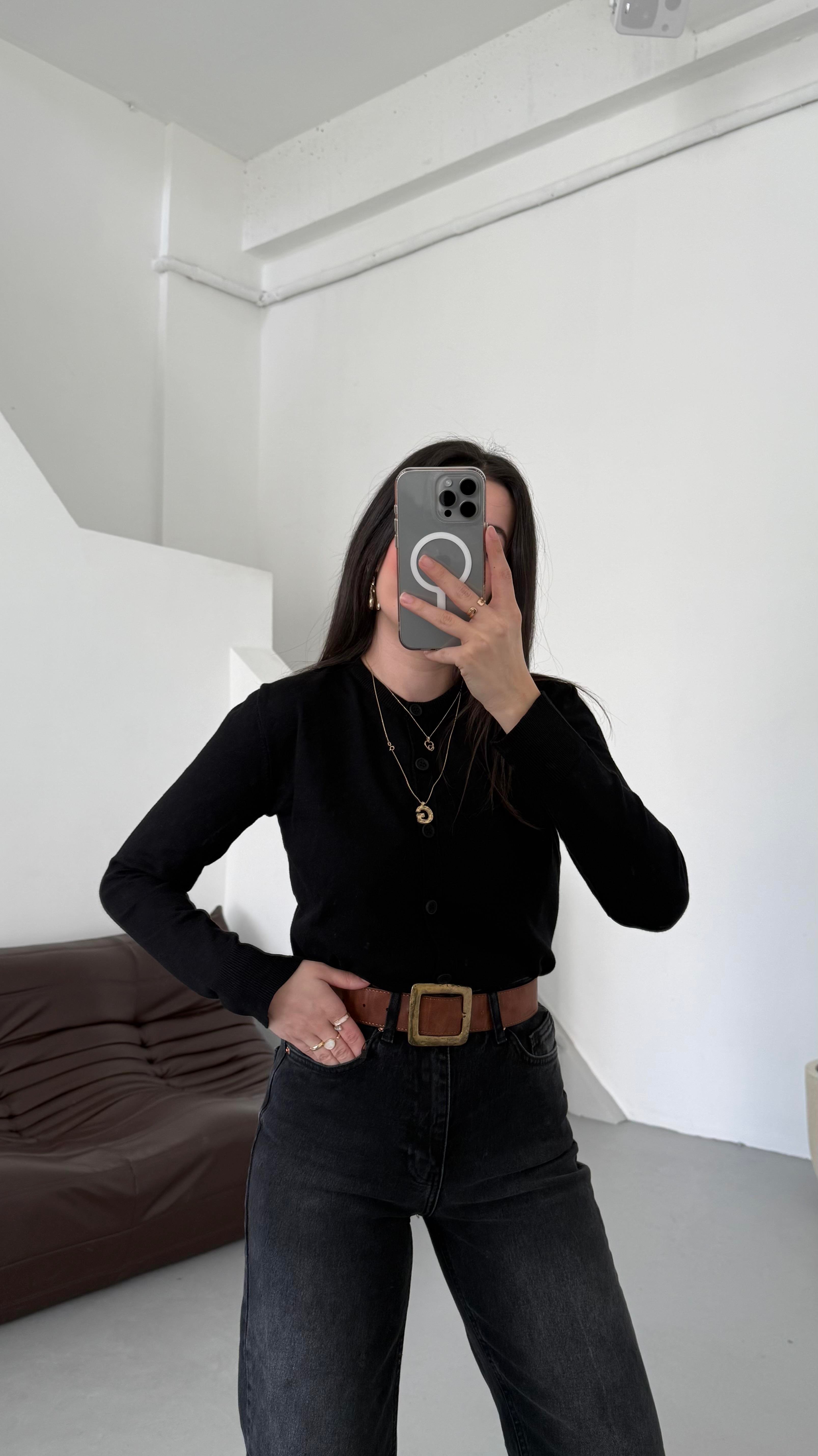 Mad Siyah Dokulu Basıc Triko Hırka