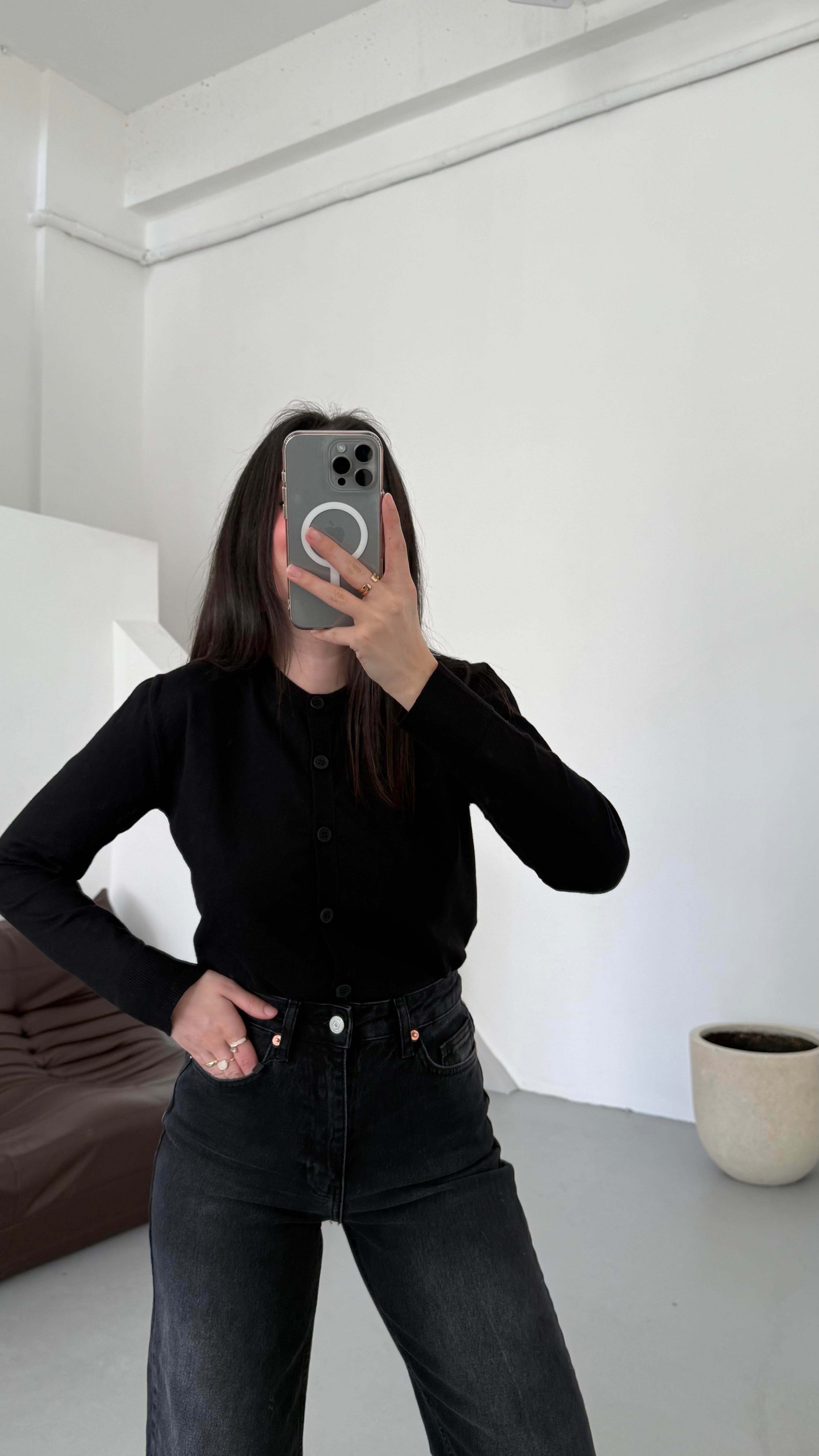 Mad Siyah Dokulu Basıc Triko Hırka