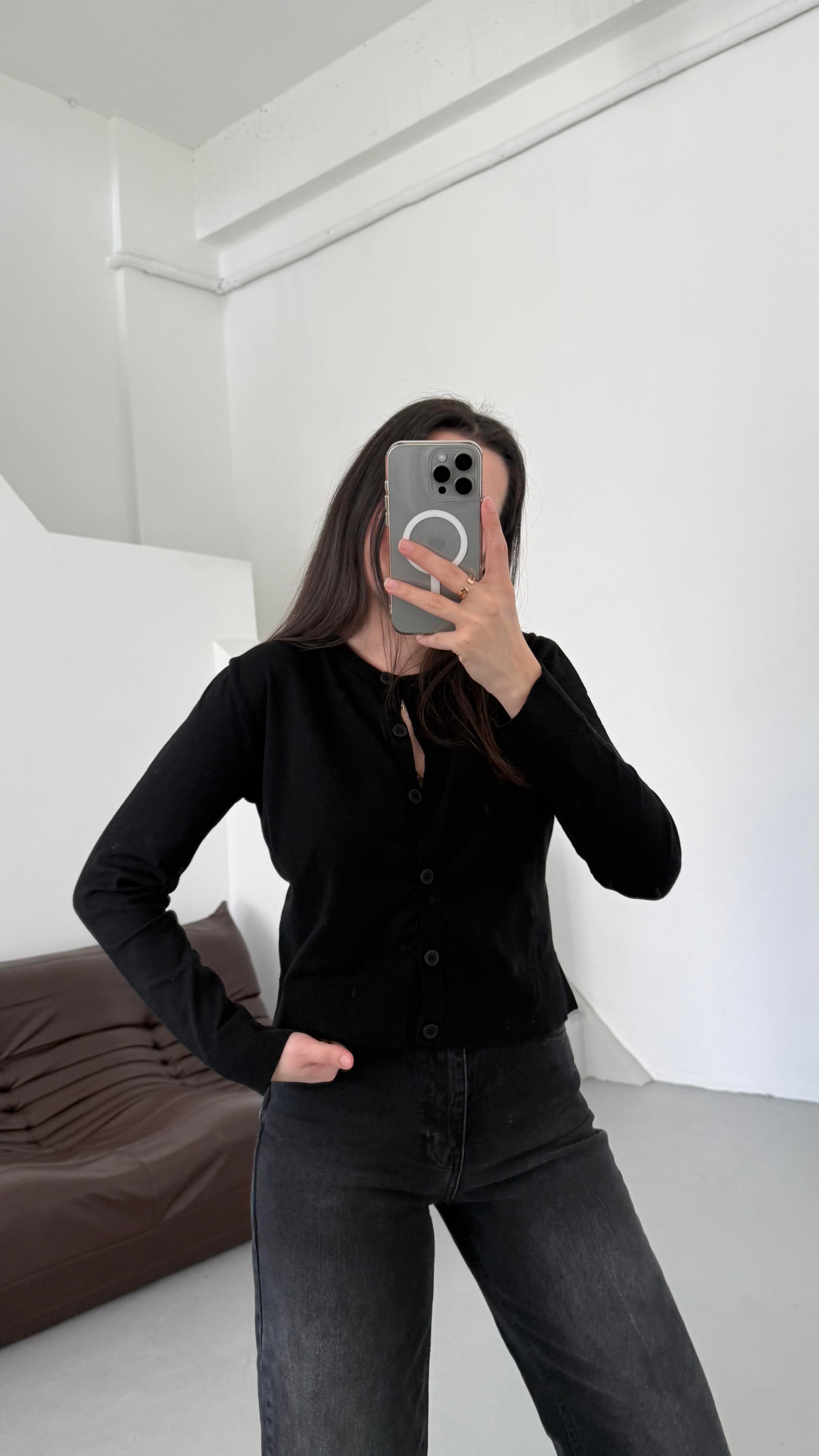 Mad Siyah Dokulu Basıc Triko Hırka