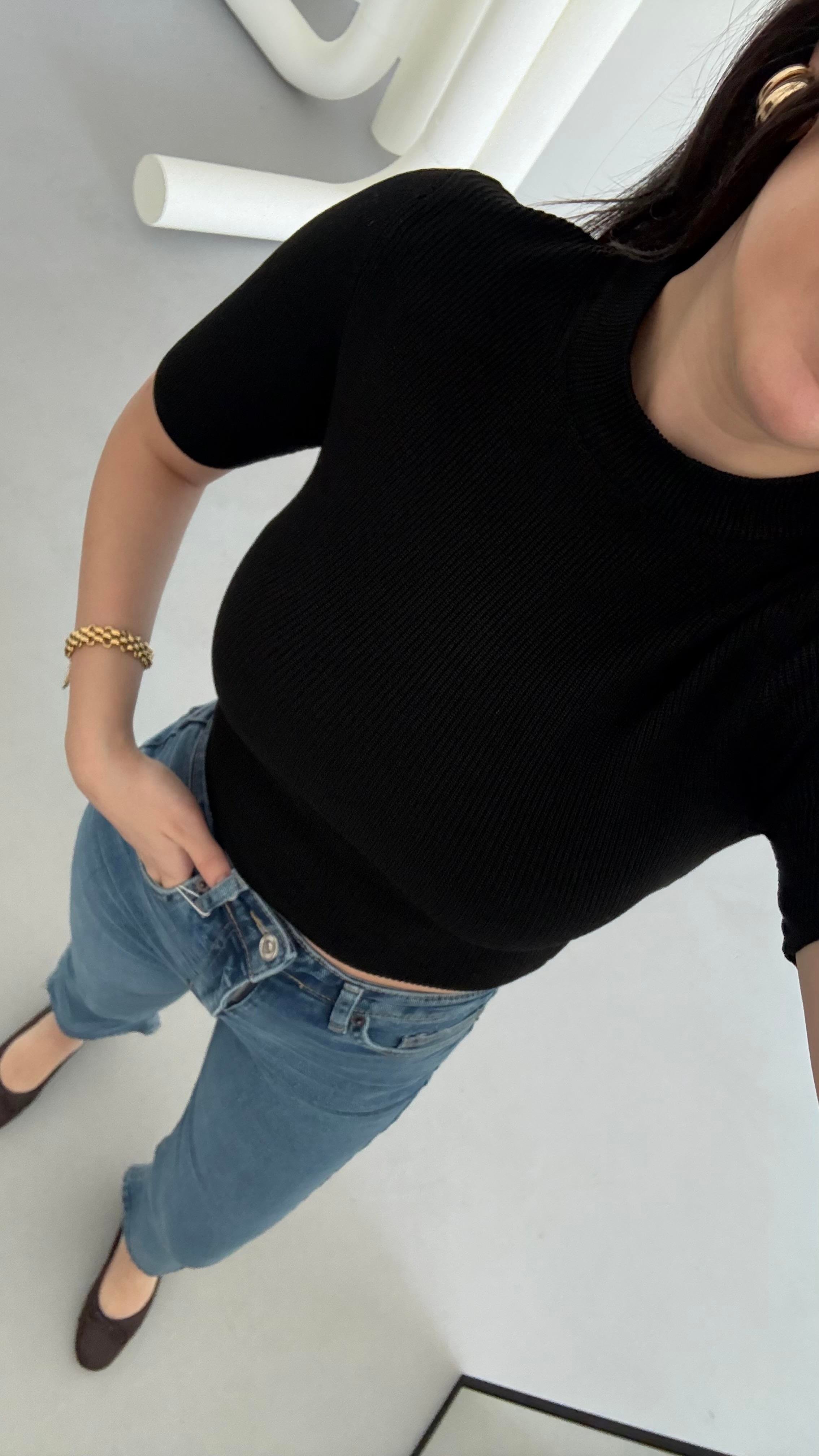 Mad Siyah Kısa Kollu Örme Triko