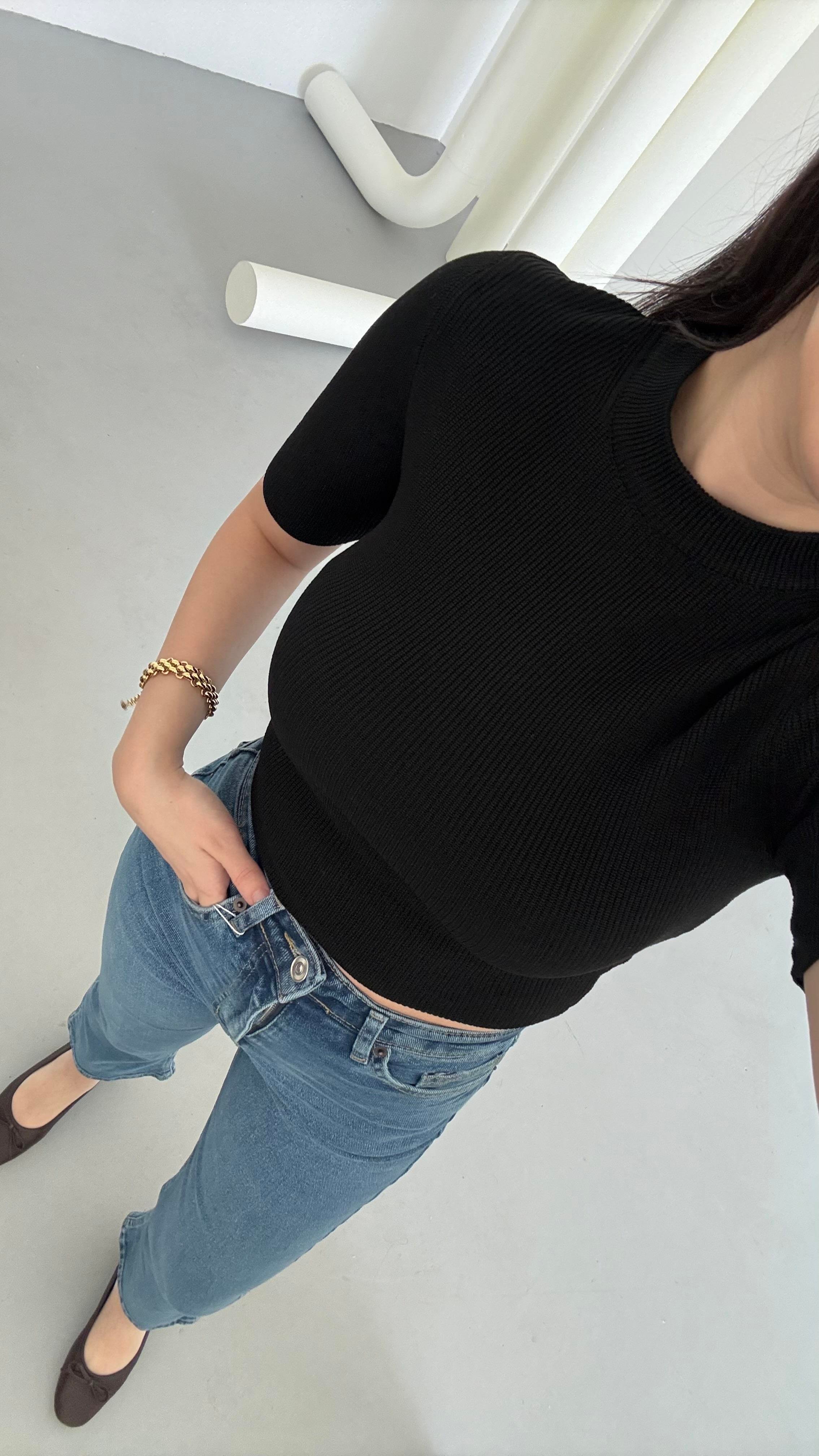 Mad Siyah Kısa Kollu Örme Triko