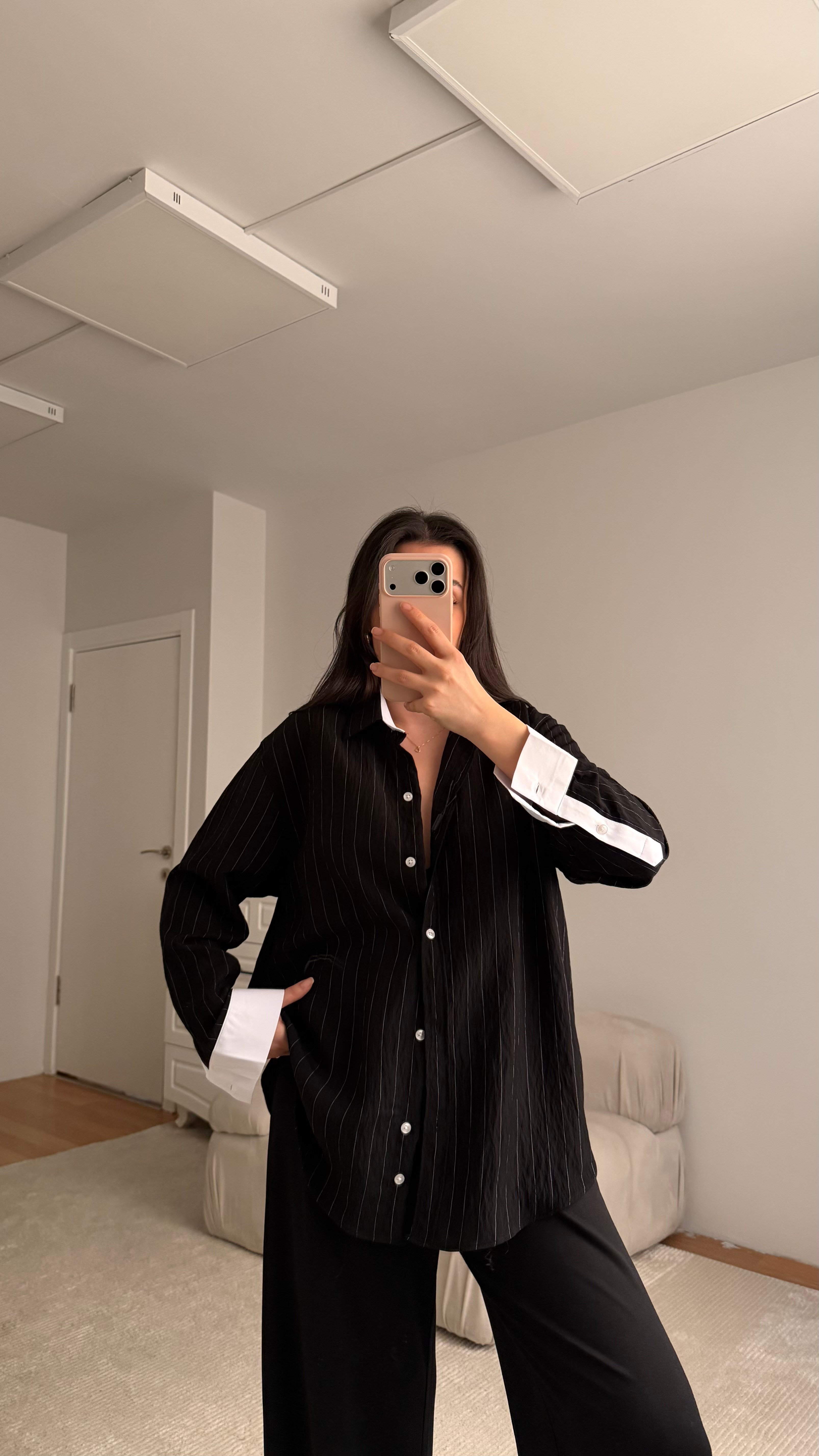 Mad Siyah Premium Çizgili Gömlek
