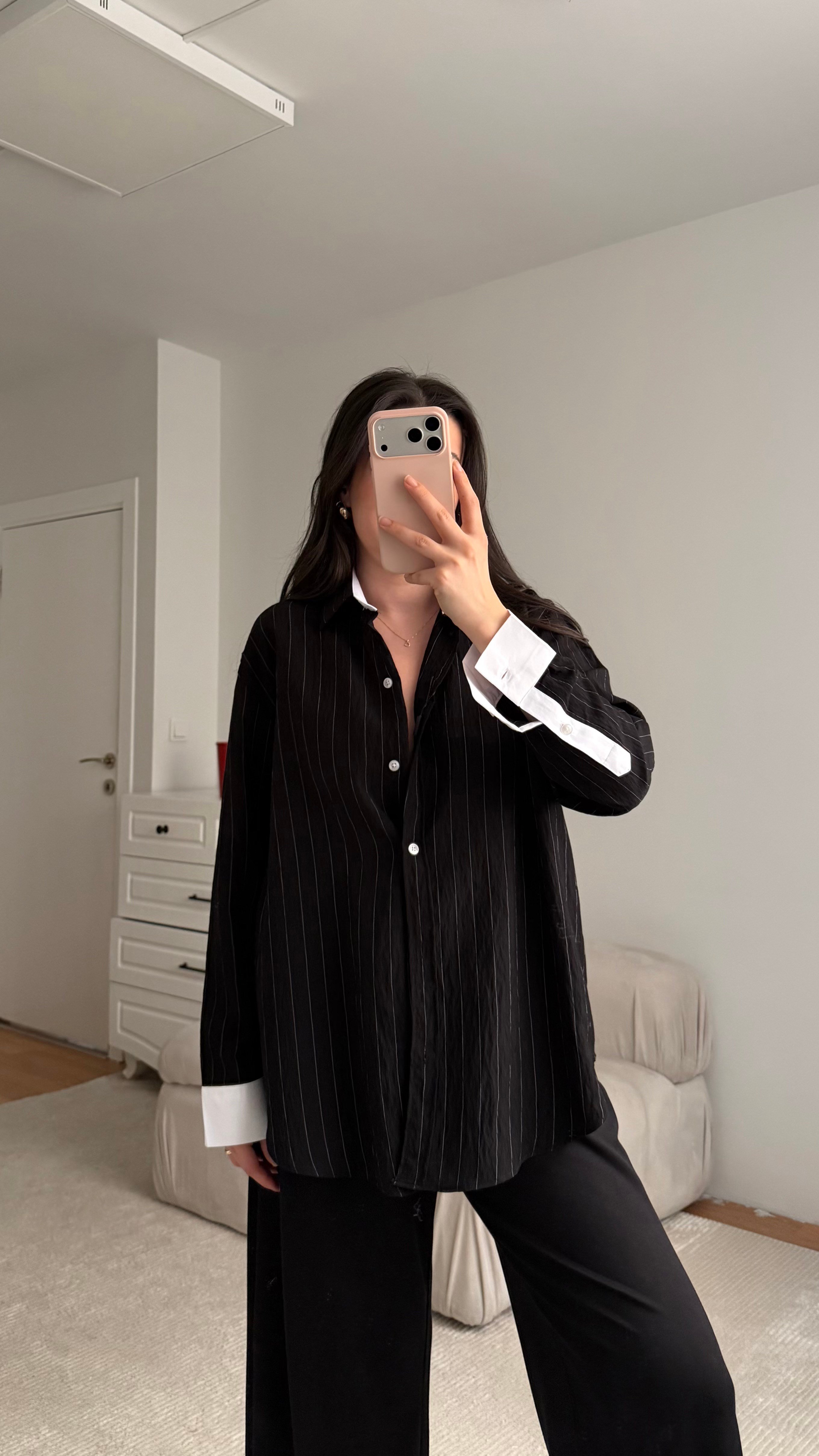 Mad Siyah Premium Çizgili Gömlek