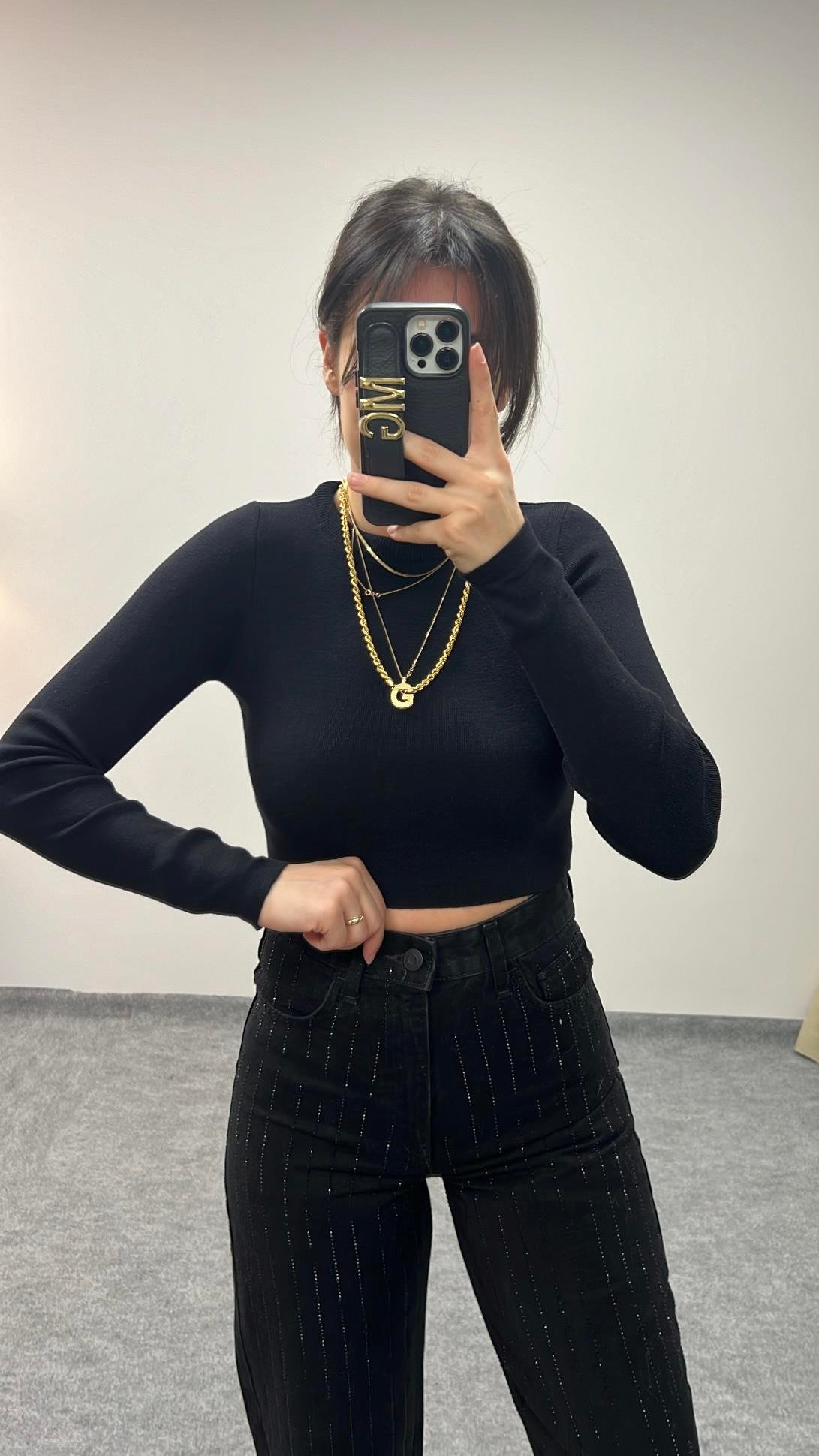 MAD SİYAH SIK ÖRME CROP TRİKO