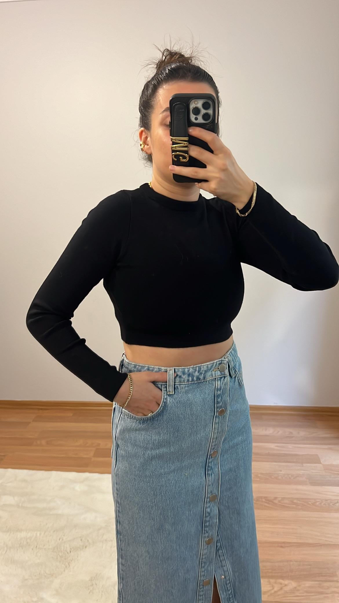 MAD SİYAH SIK ÖRME CROP TRİKO