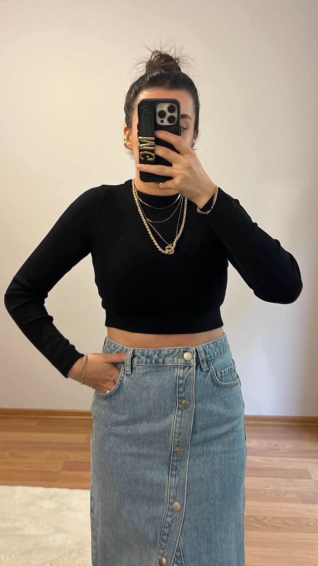 MAD SİYAH SIK ÖRME CROP TRİKO