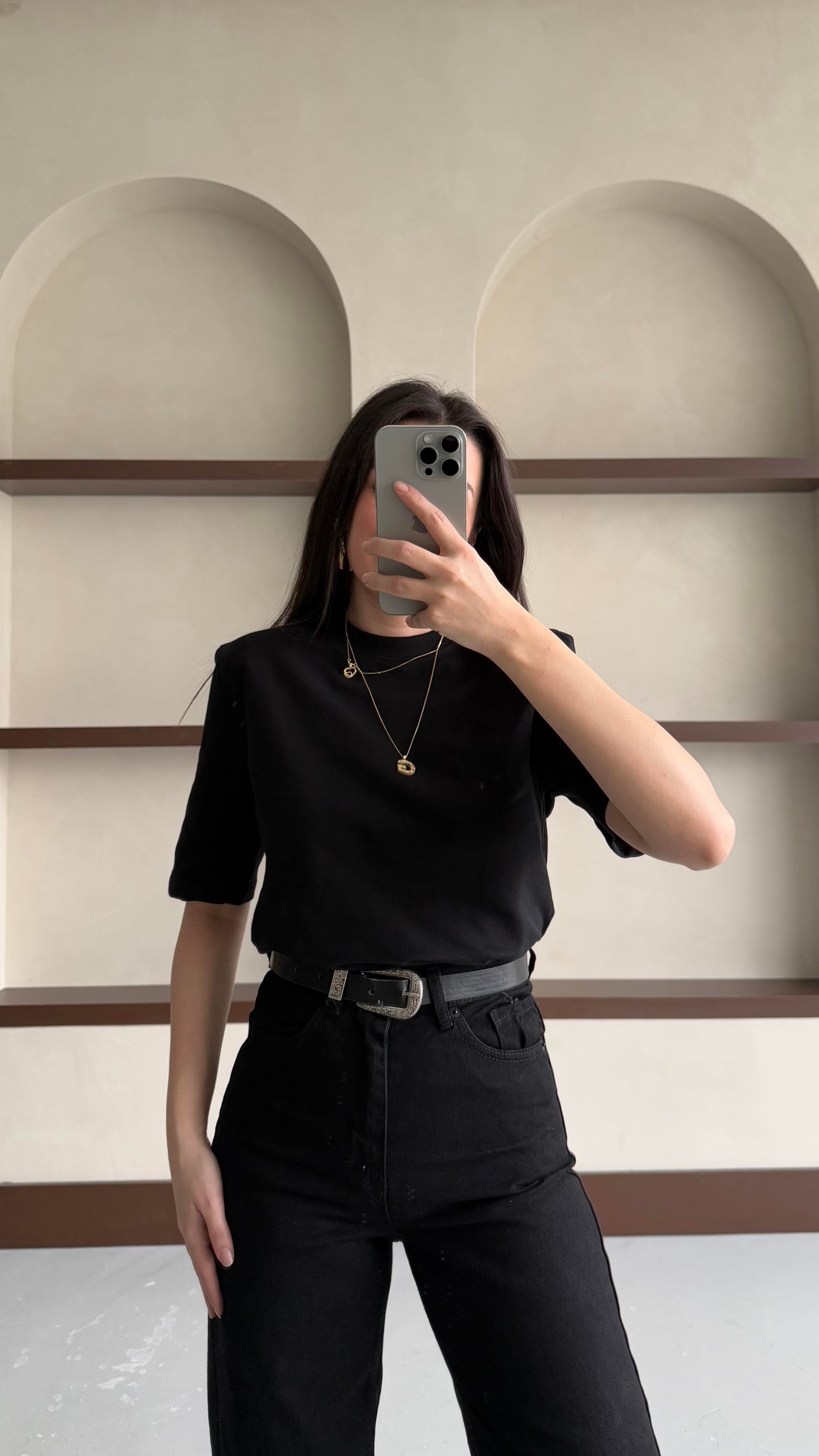 Mad Siyah Vatkalı Basıc Tişört