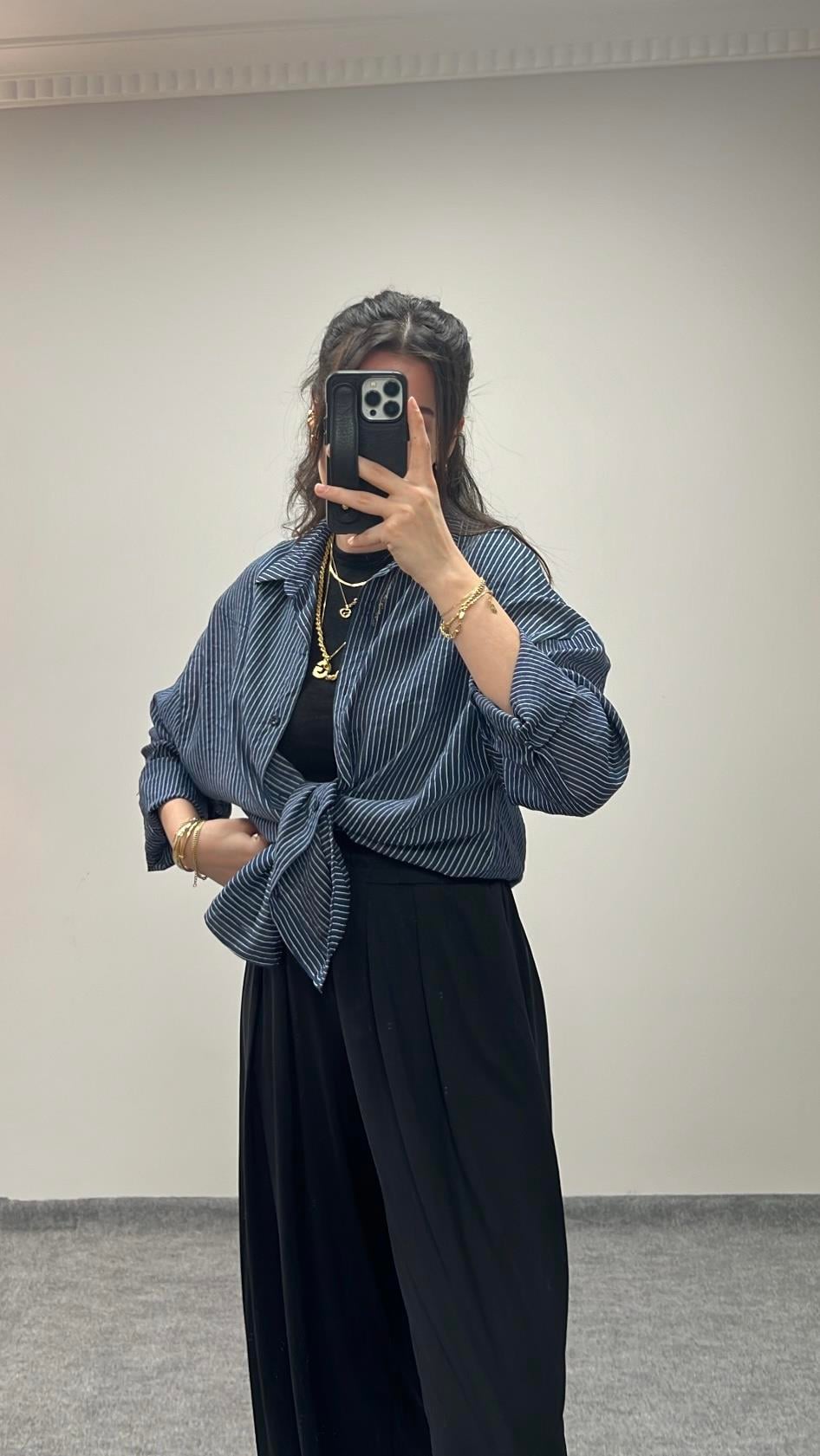 MAD TENSEL BEYAZ/LACİ ÇİZGİLİ GÖMLEK