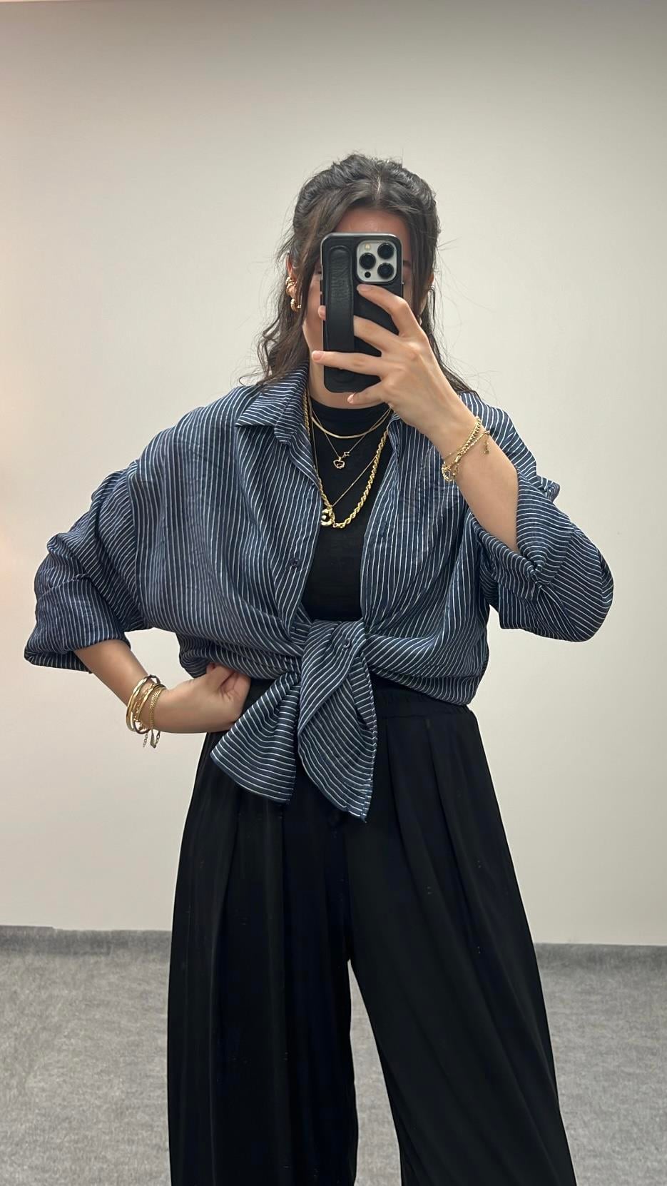 MAD TENSEL BEYAZ/LACİ ÇİZGİLİ GÖMLEK