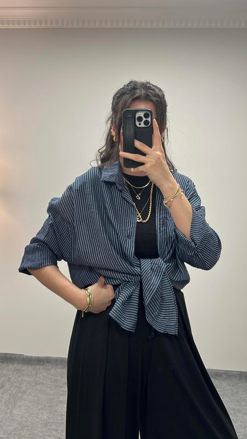 MAD TENSEL BEYAZ/LACİ ÇİZGİLİ GÖMLEK