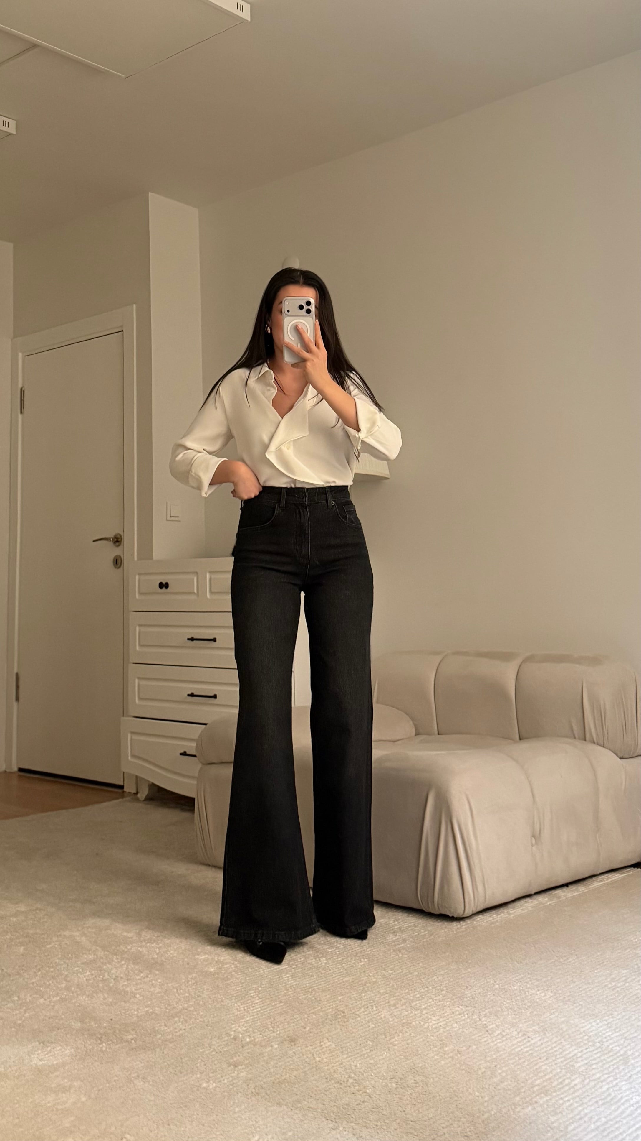 Mad Yıkamalı Siyah Wide Leg Jean