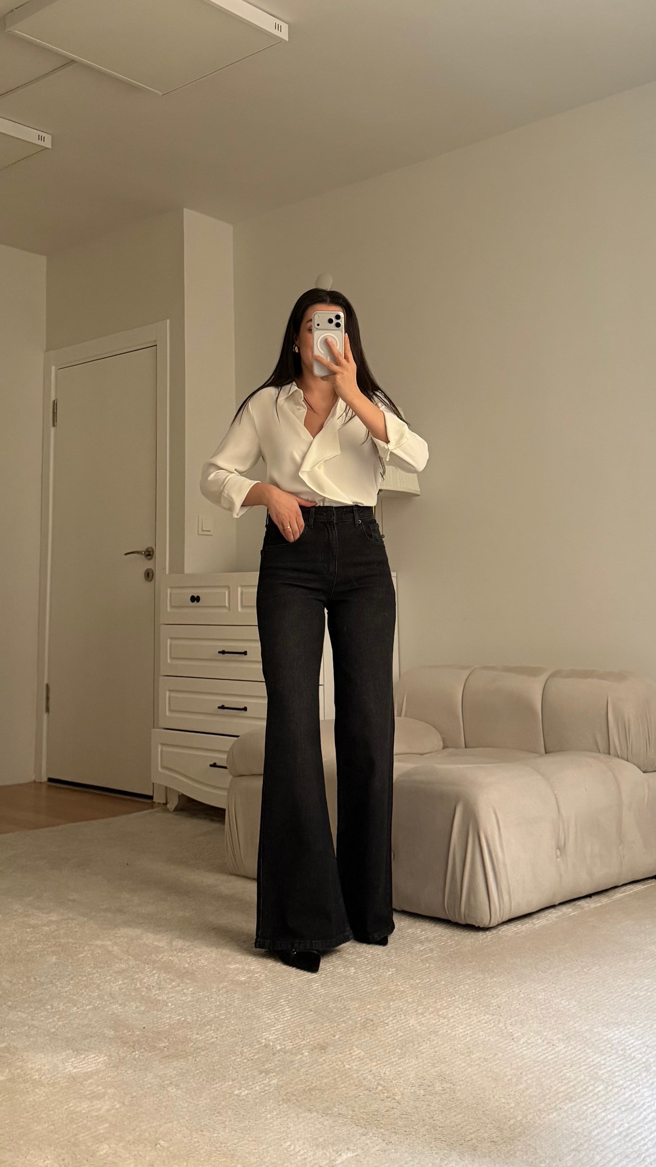 Mad Yıkamalı Siyah Wide Leg Jean