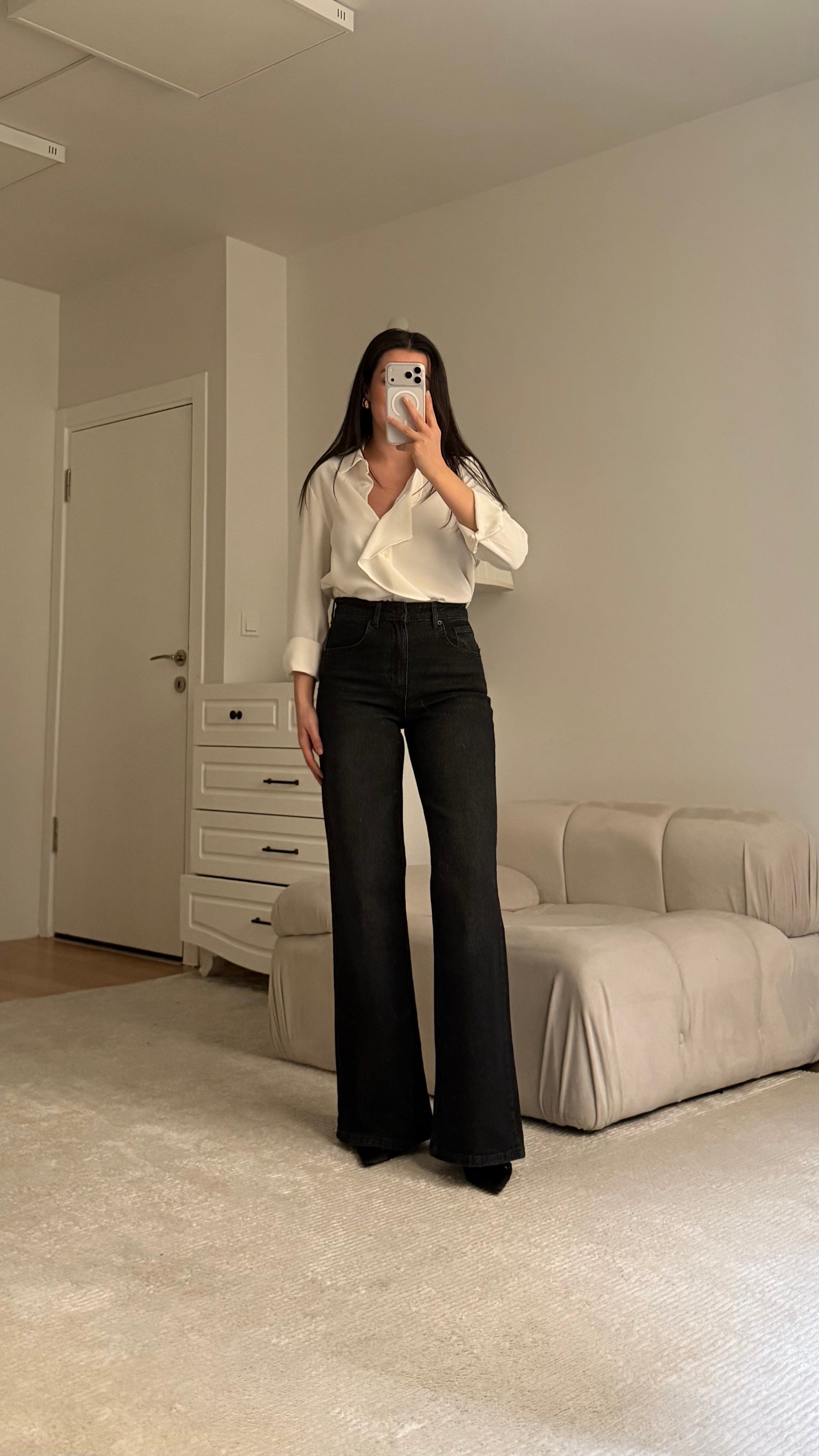 Mad Yıkamalı Siyah Wide Leg Jean