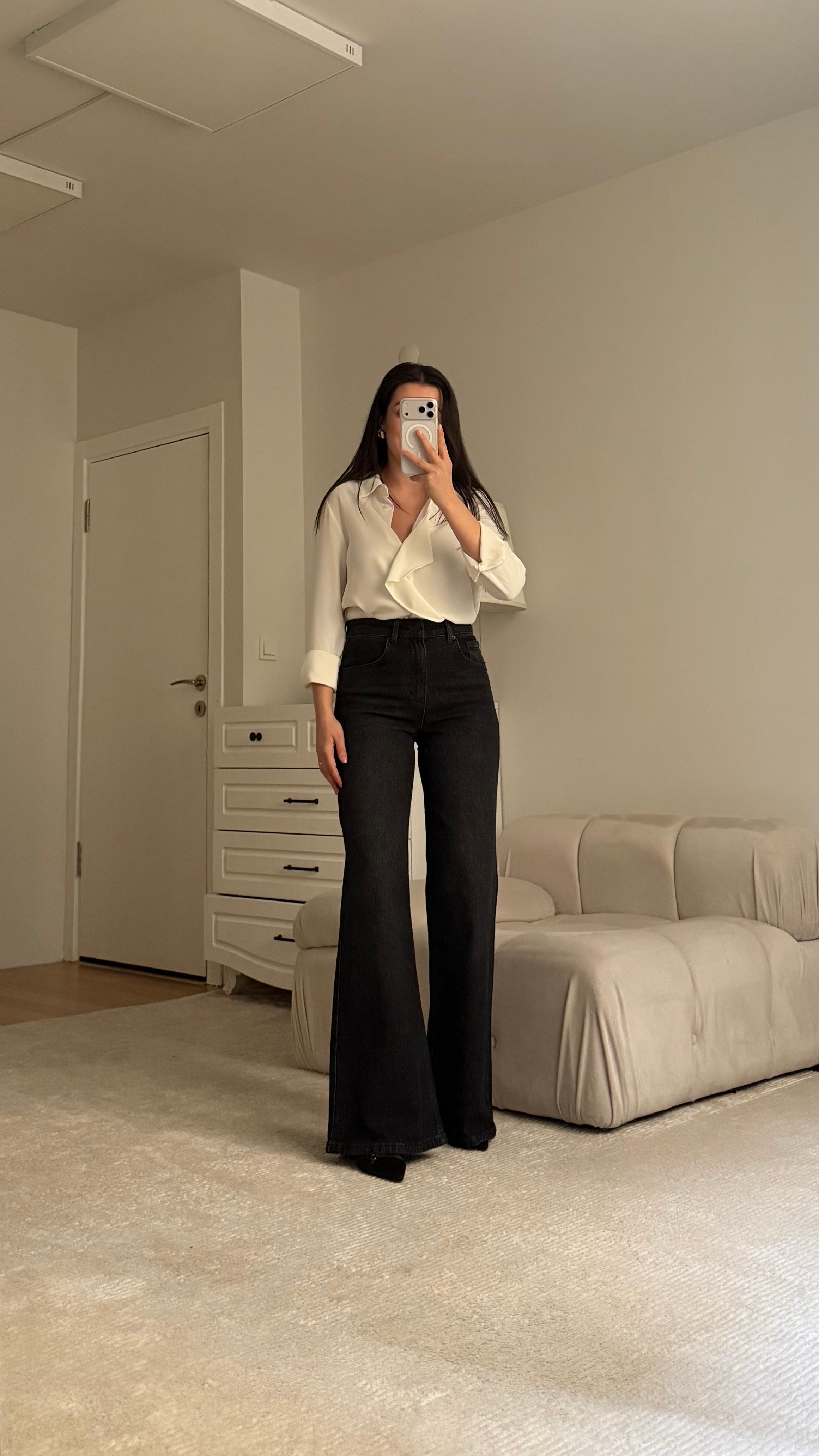 Mad Yıkamalı Siyah Wide Leg Jean