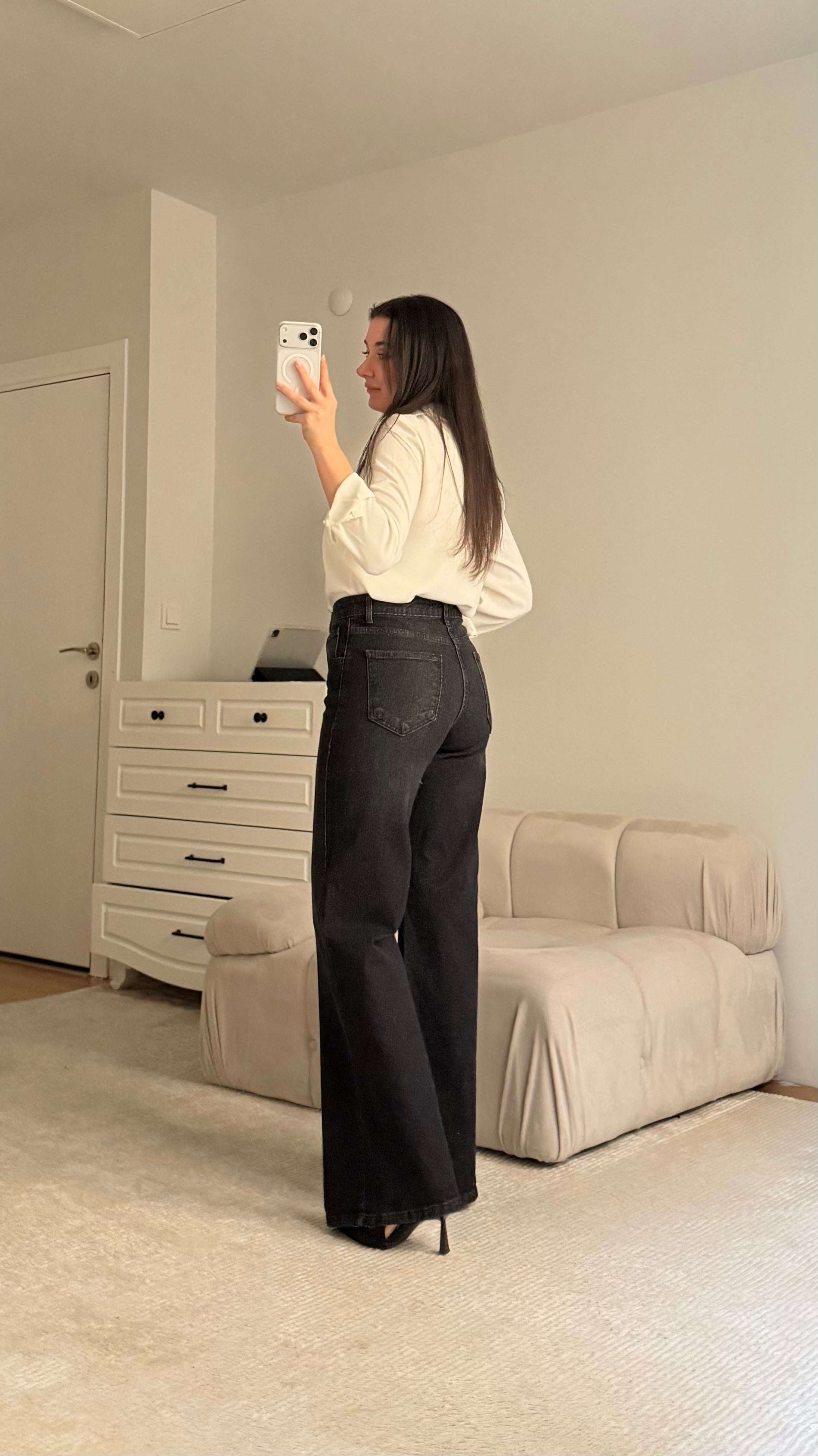 Mad Yıkamalı Siyah Wide Leg Jean