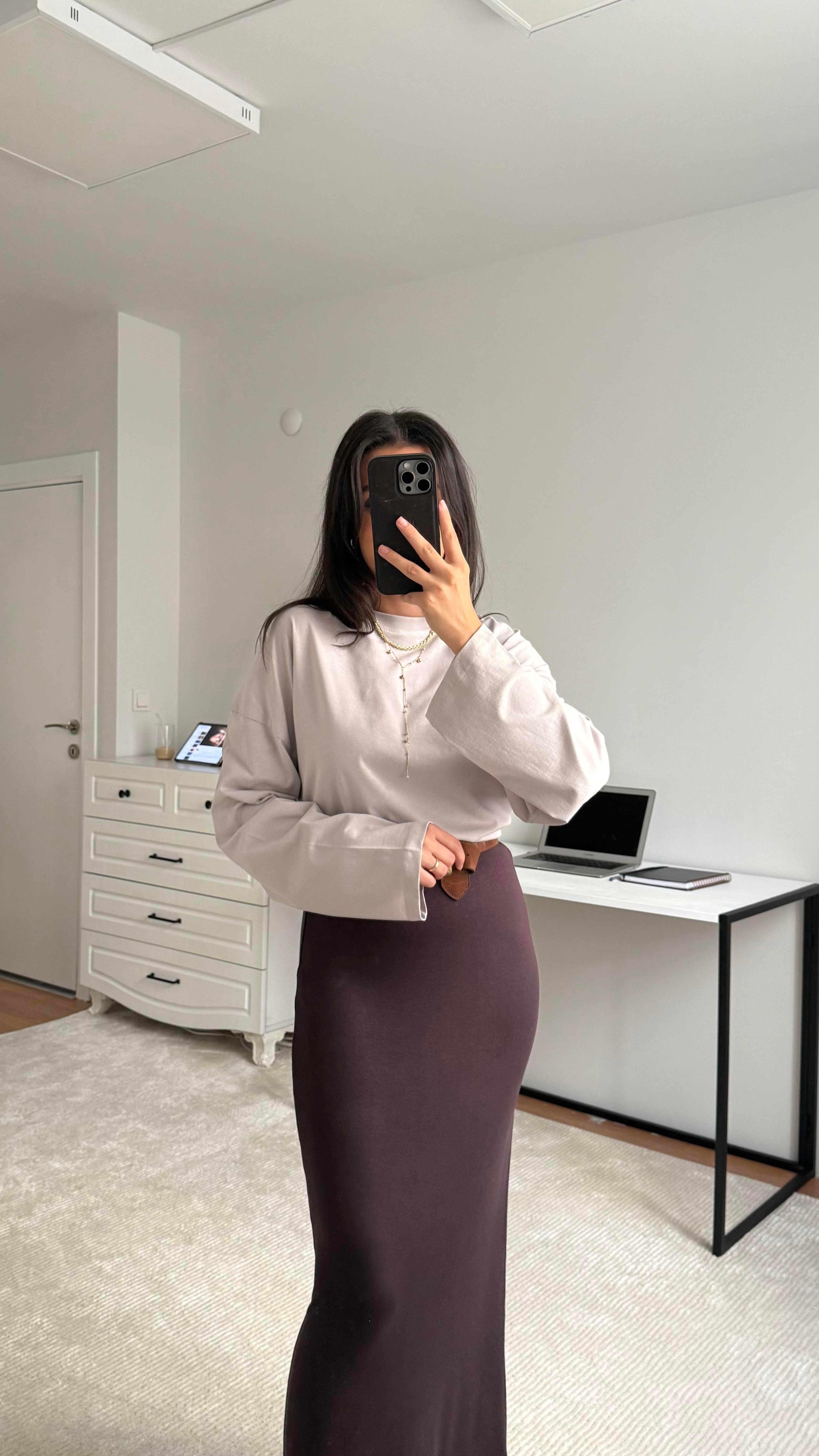 Mark Acı Kahve Soft Touch Midi Boy Etek