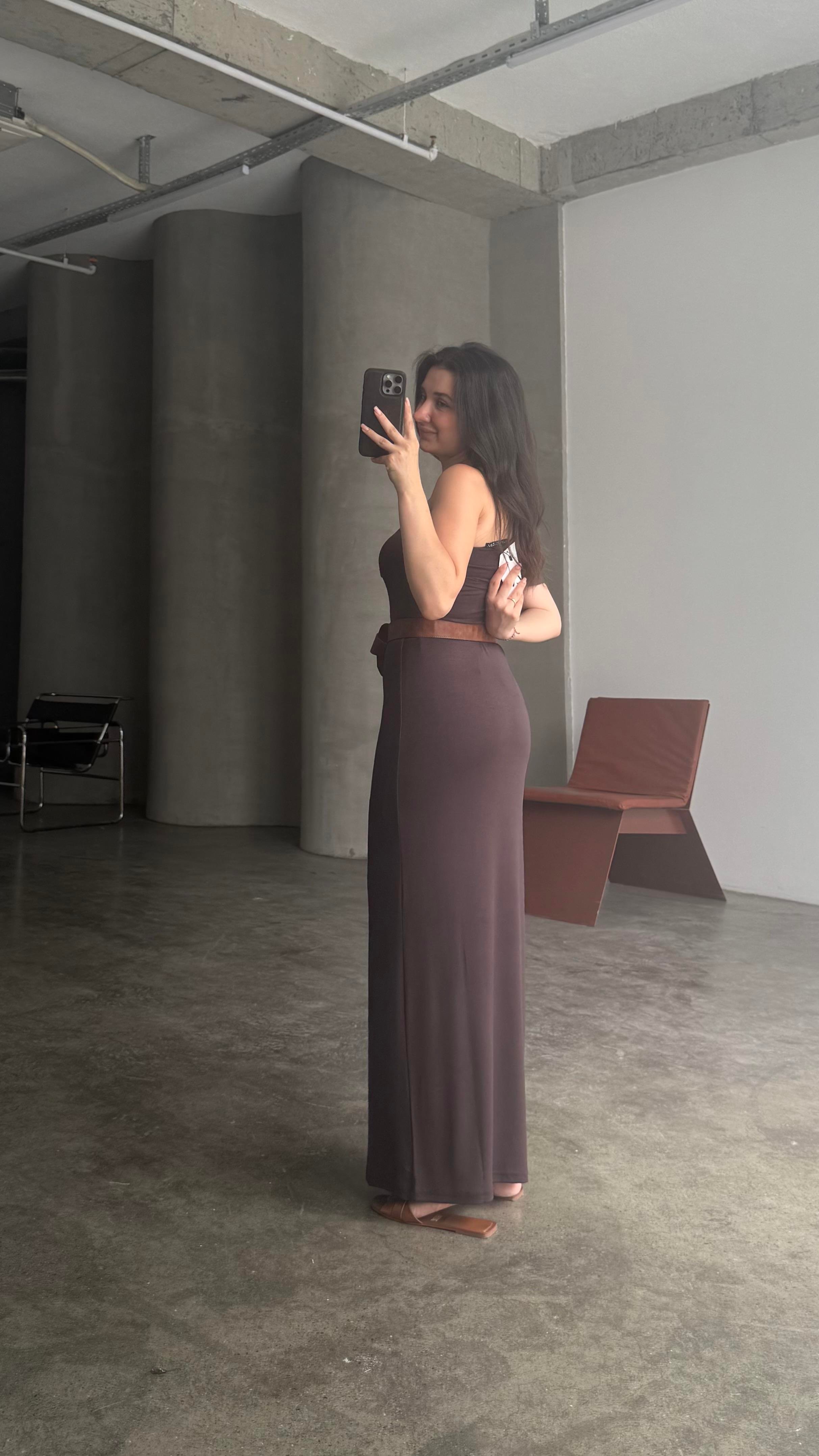 Mark Acı Kahve Soft Touch Midi Boy Etek