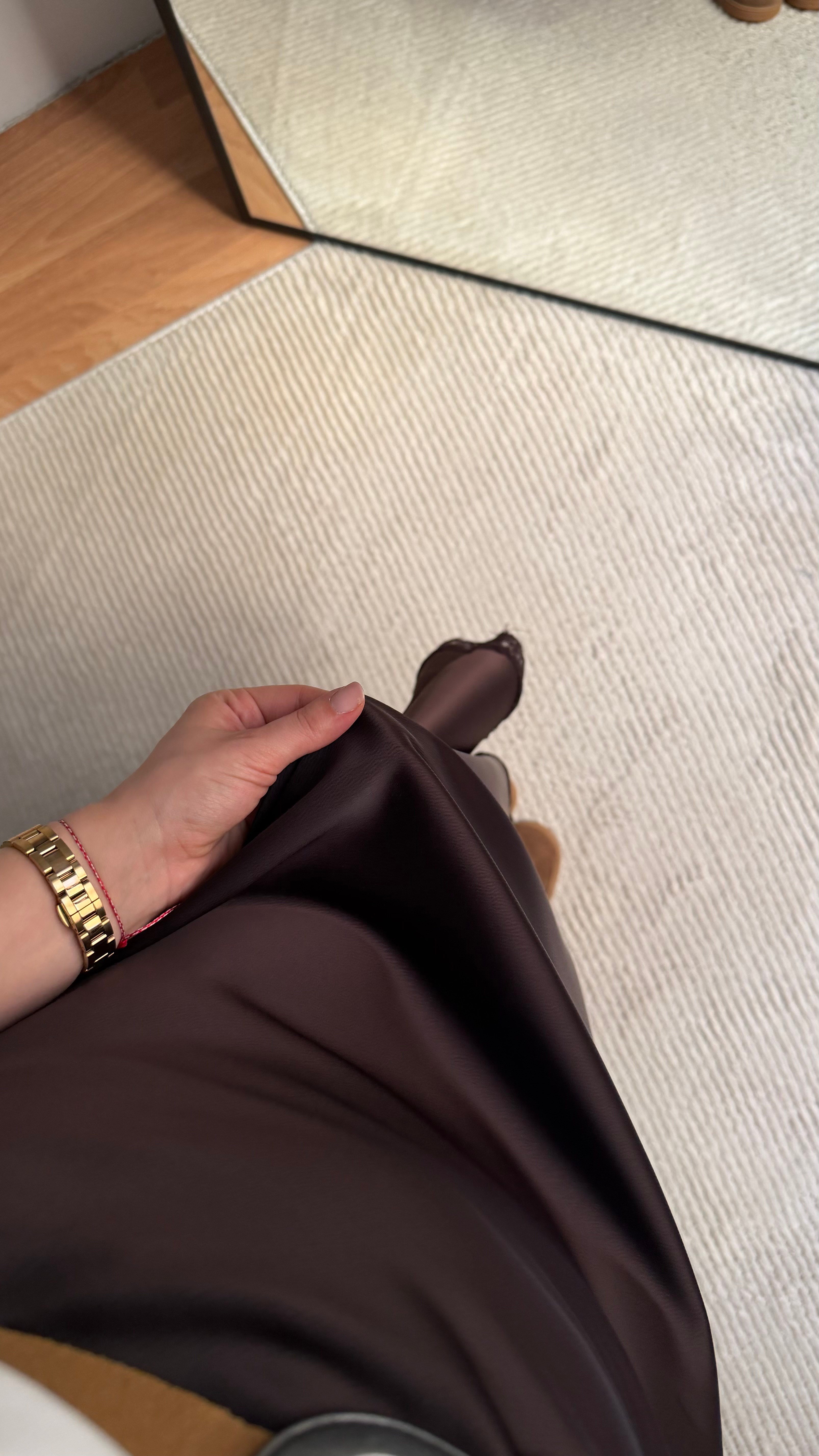 Marka Acı Kahve Dantel Detaylı Saten Etek