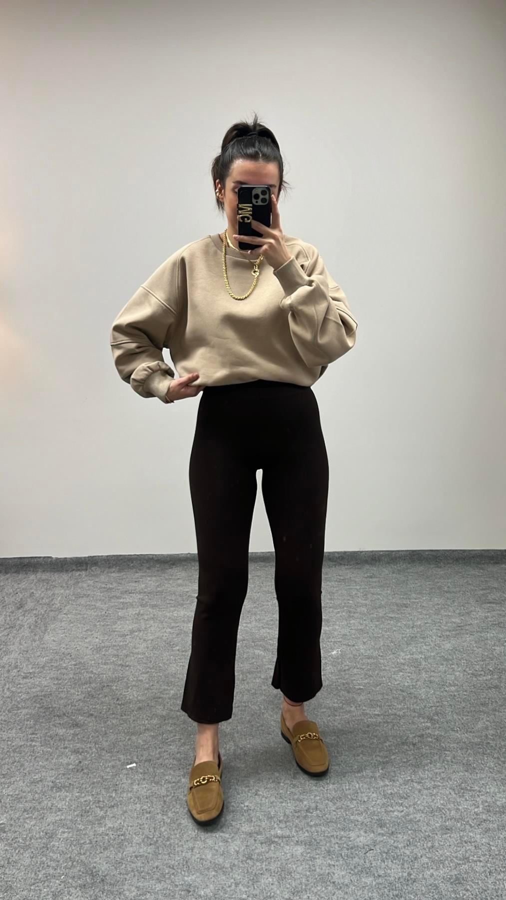 MARKA ACI KAHVE SIK ÖRME FLARE TRİKO PANTOLON