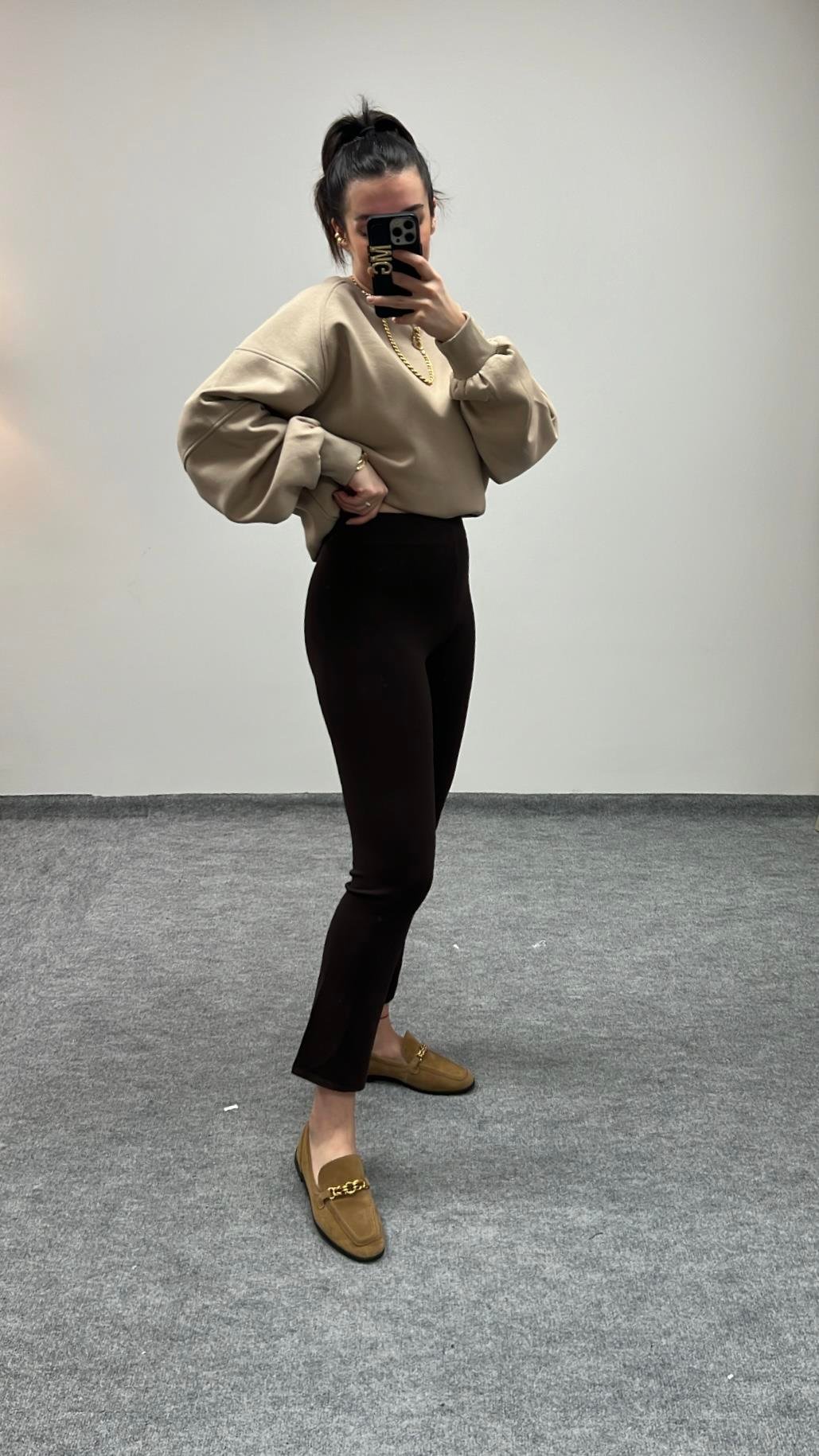 MARKA ACI KAHVE SIK ÖRME FLARE TRİKO PANTOLON