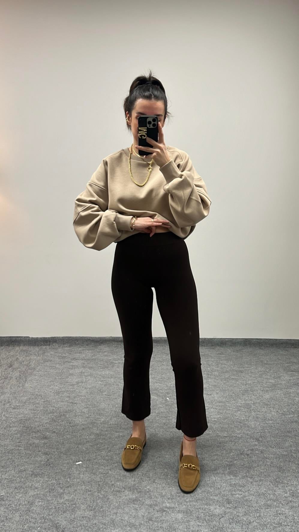 MARKA ACI KAHVE SIK ÖRME FLARE TRİKO PANTOLON