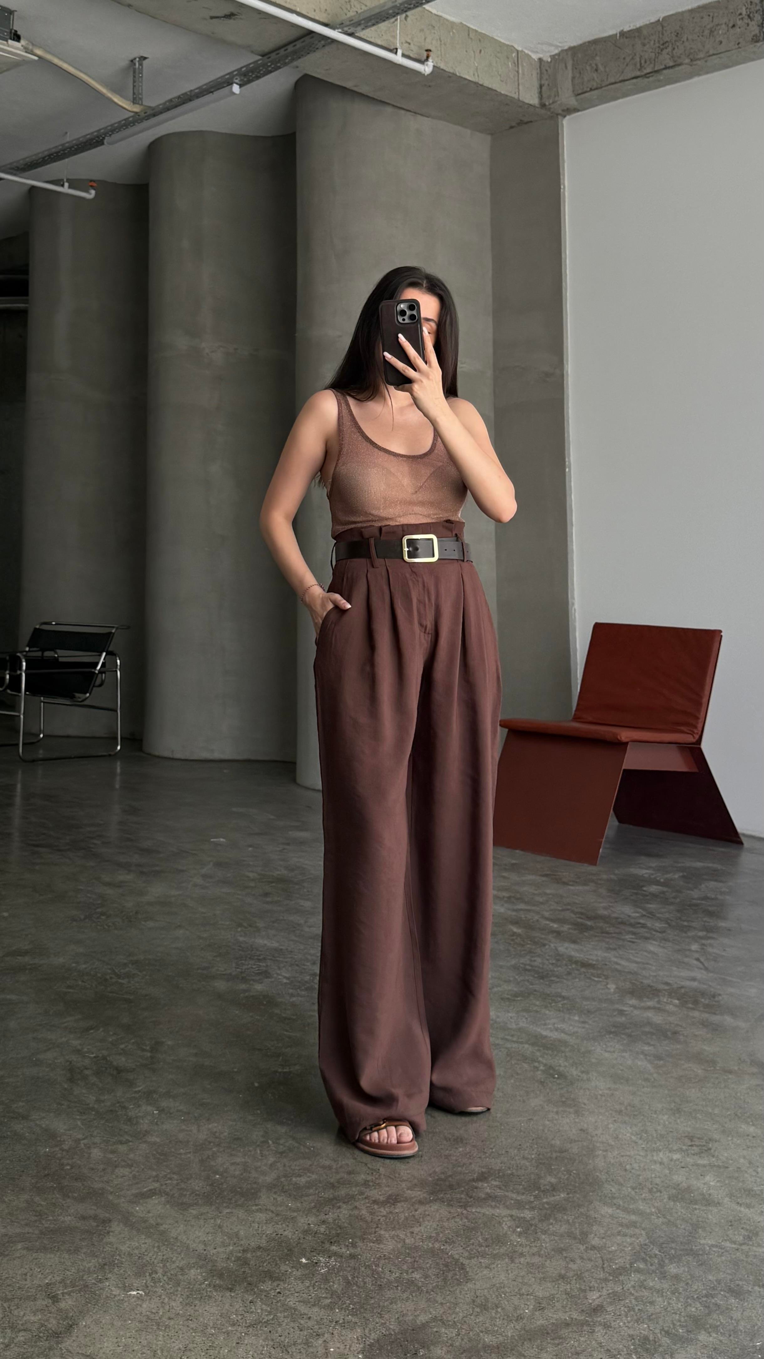 Marka Acı Kahve Yüksek Bel Tensel Pantalon
