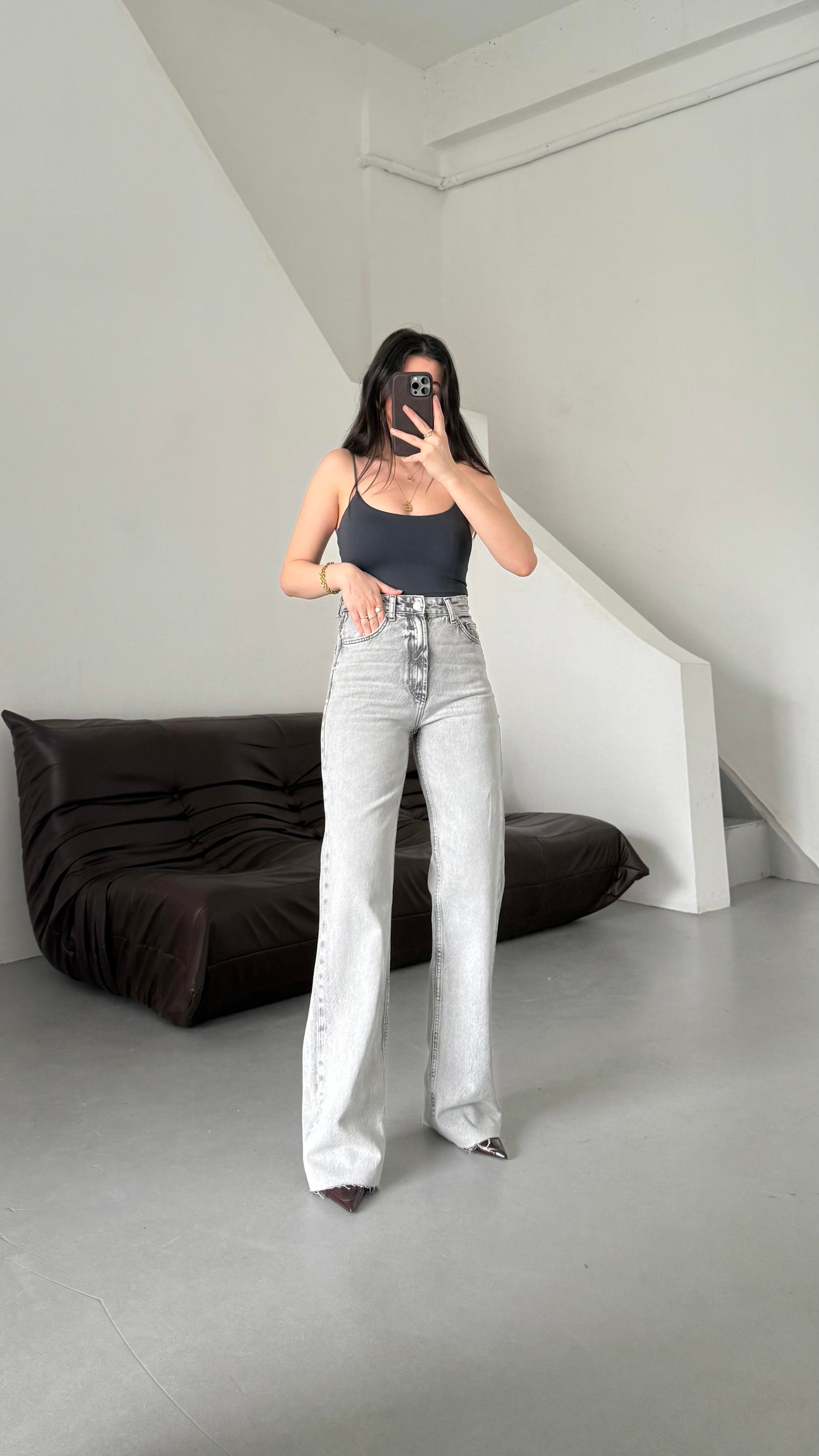 Marka Açık Gri Wide Leg Jean