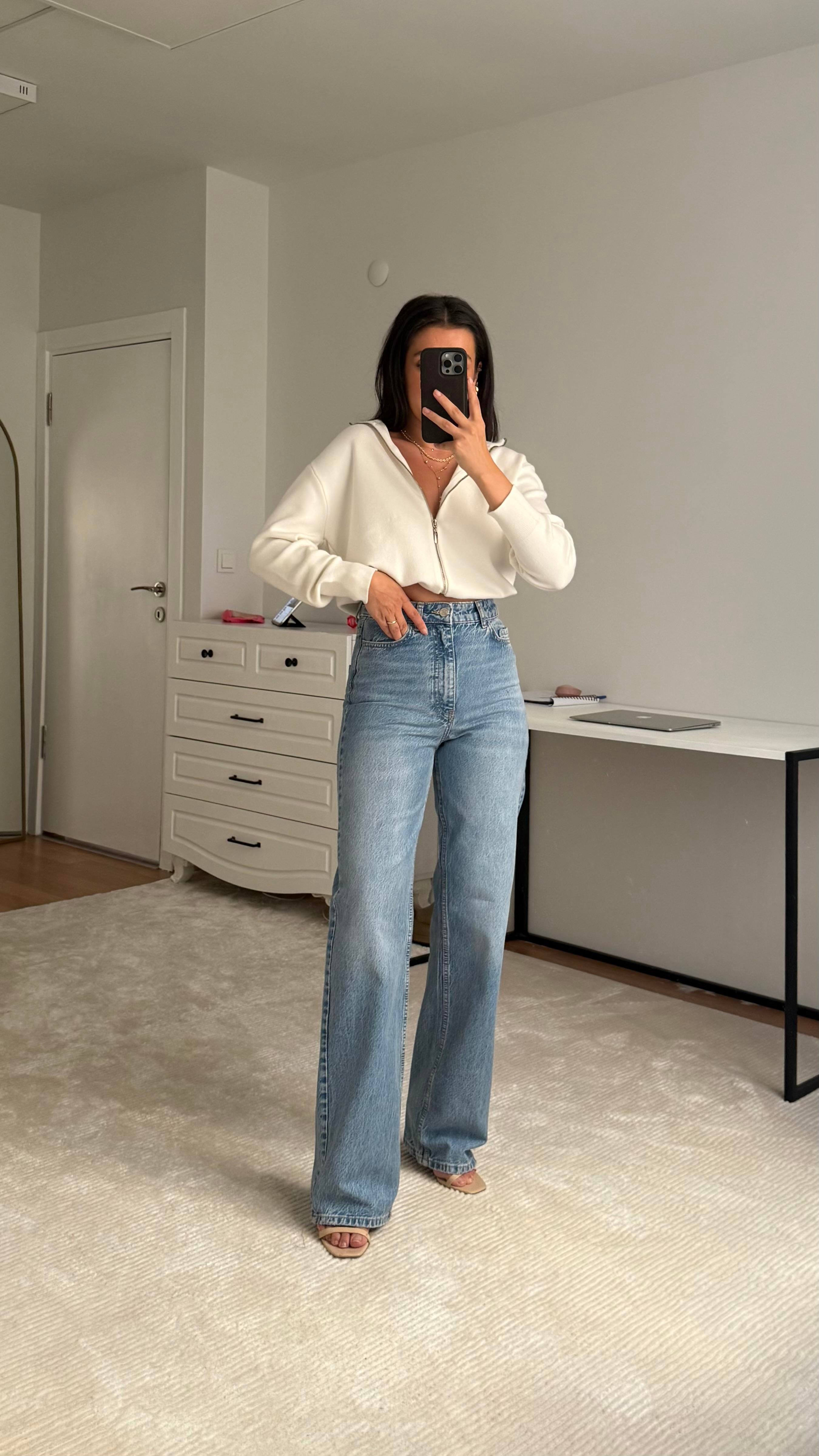 Marka Açık İndigo Yüksek Bel Straight Jean
