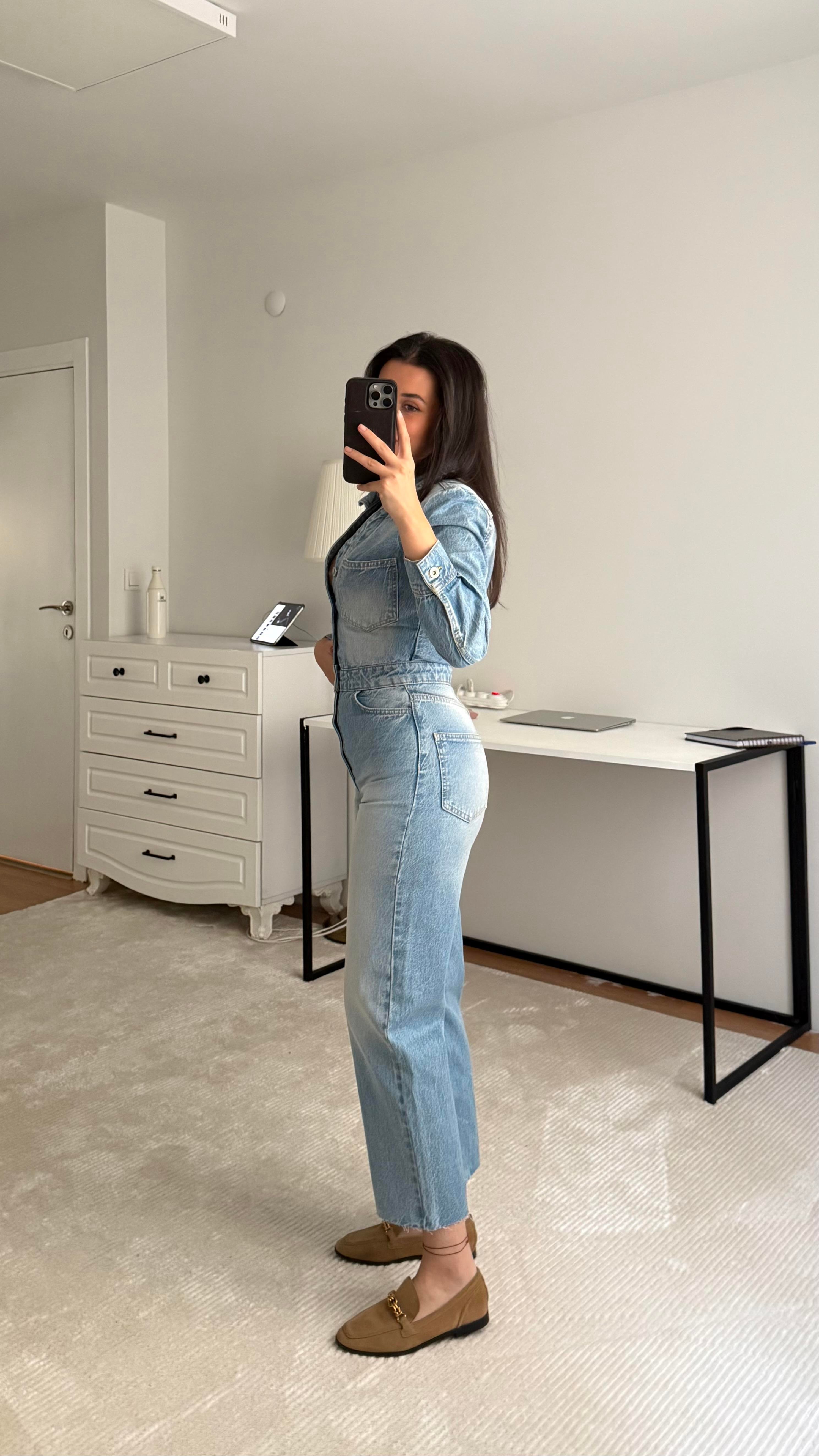 Marka Açık Mavi Denim Tulum