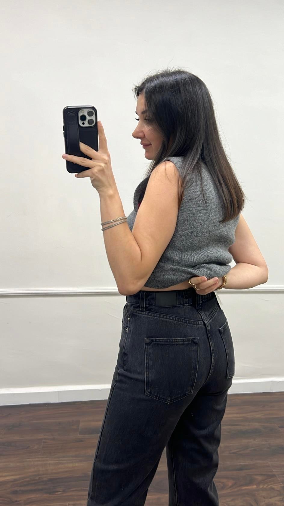 Marka Antrasit Mom Fıt Jean