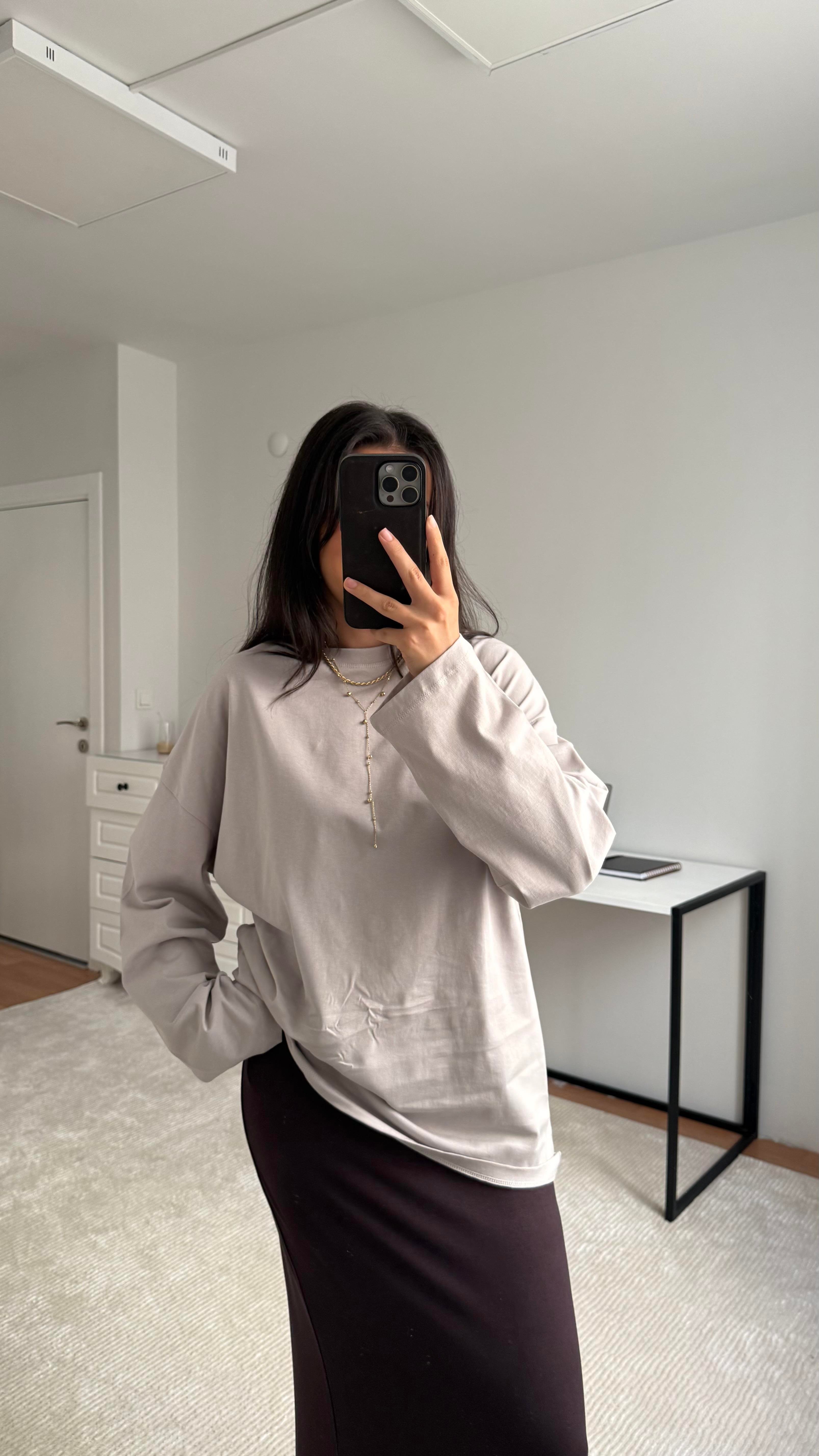 Marka Bej Basıc Sweatshirt