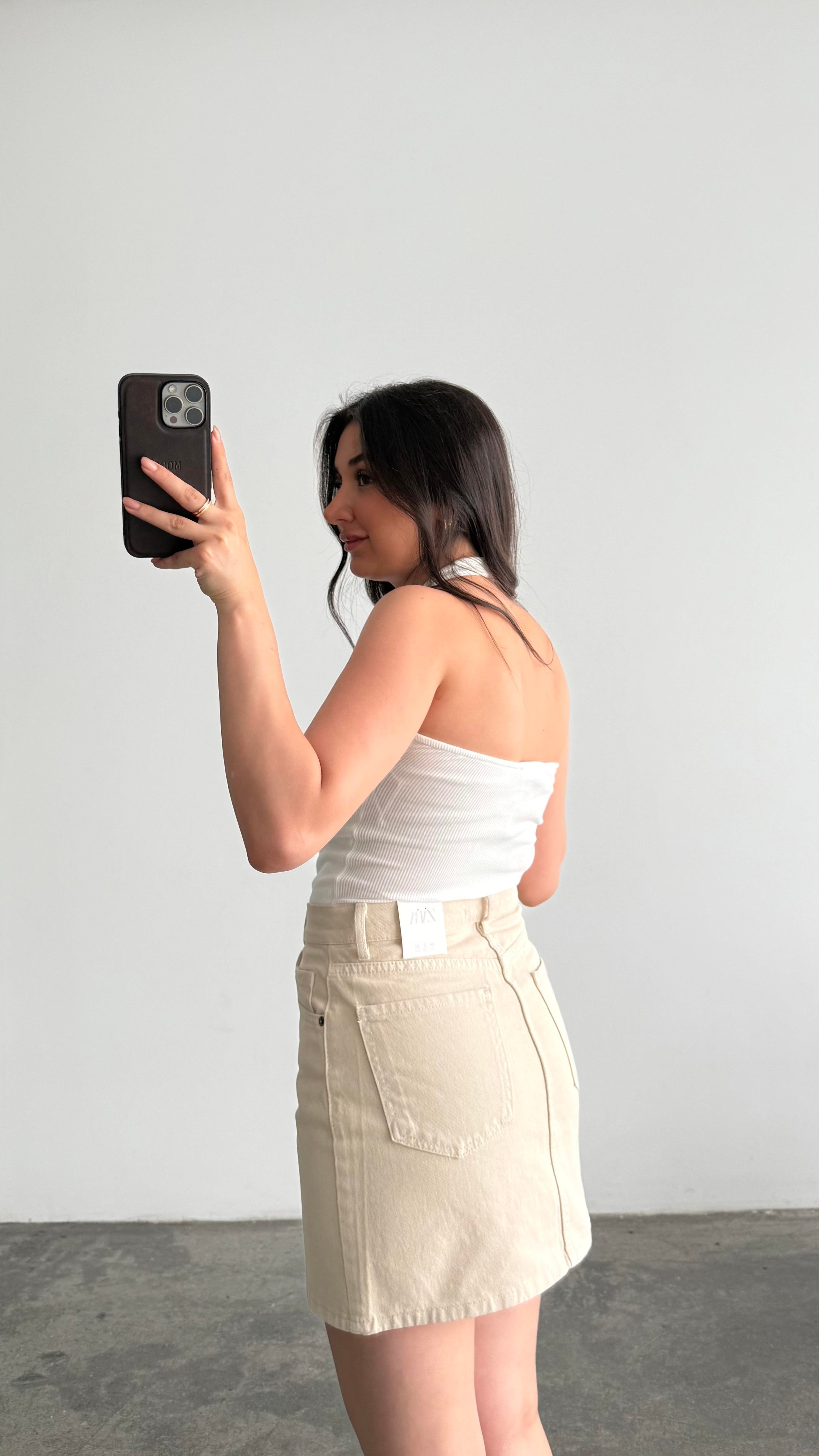 Marka Bej Mini Denim Etek