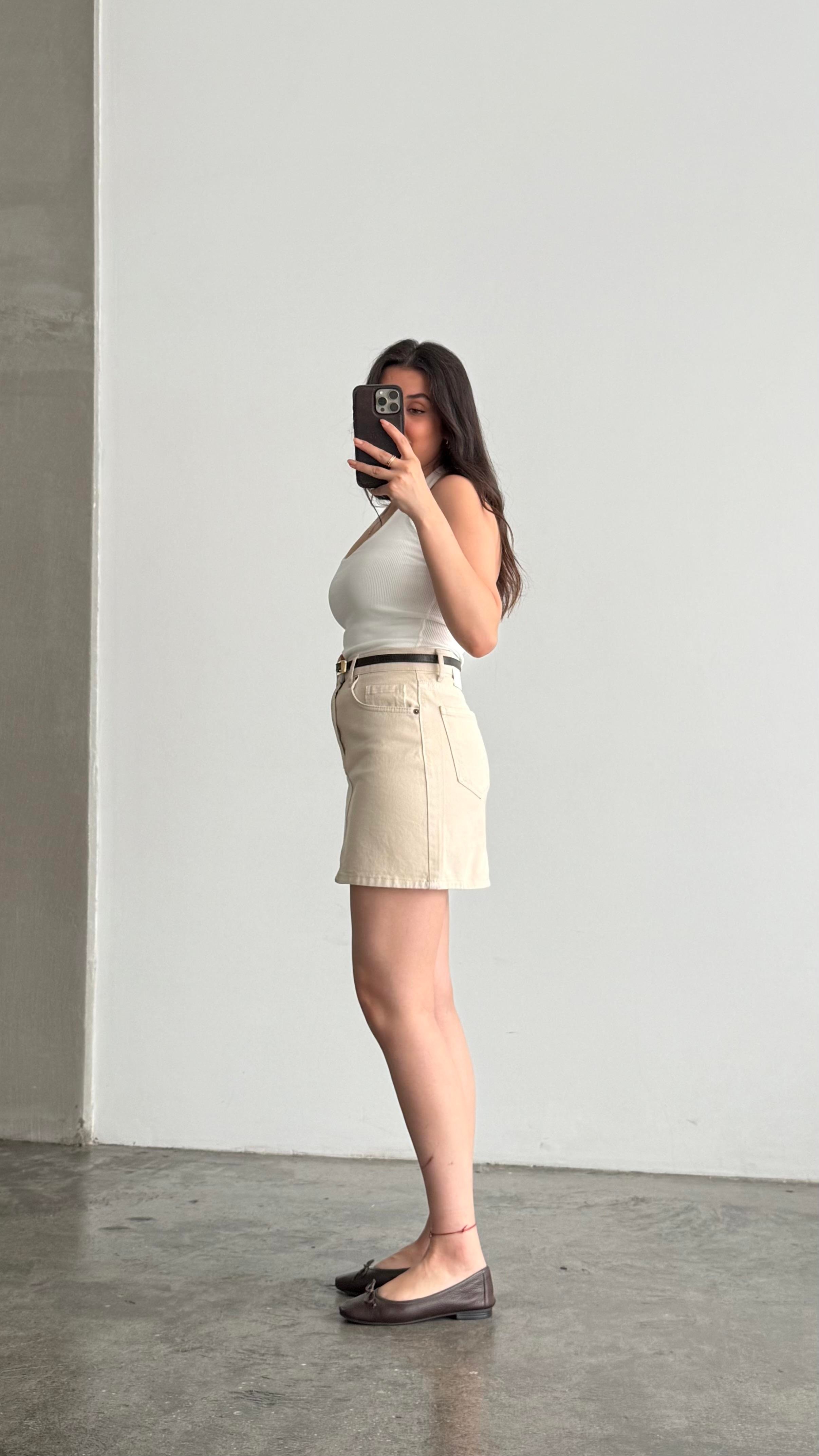 Marka Bej Mini Denim Etek