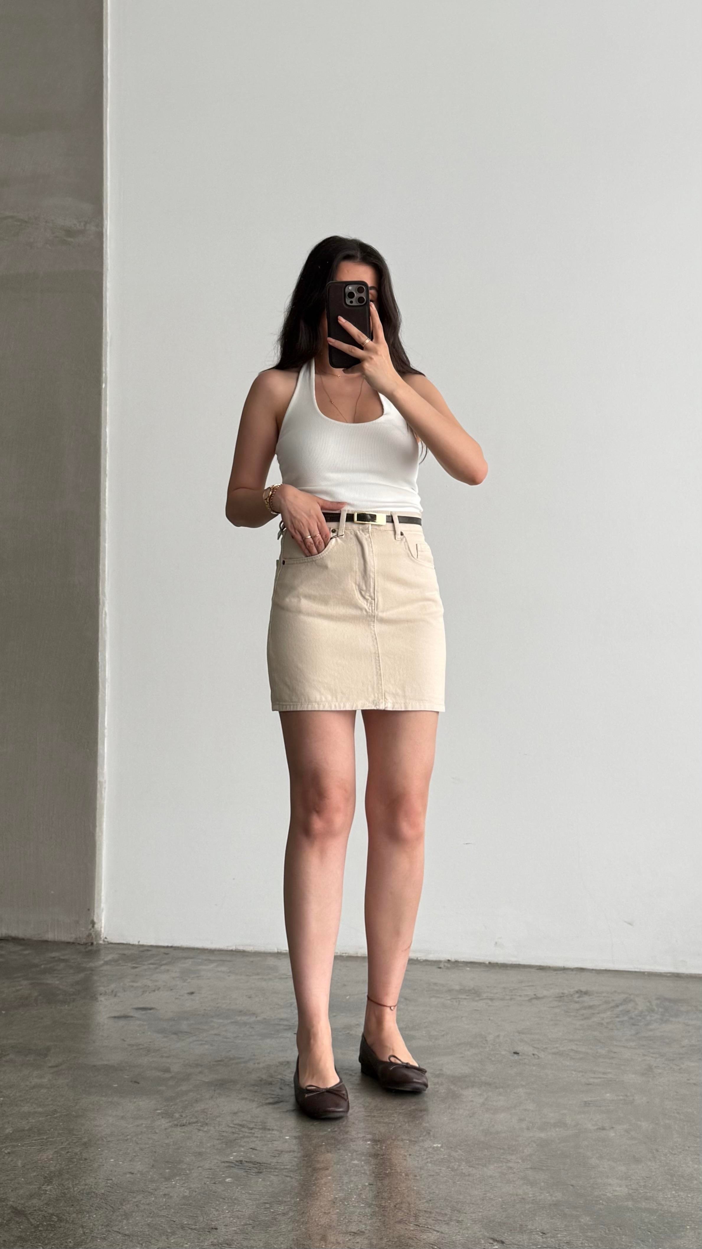 Marka Bej Mini Denim Etek