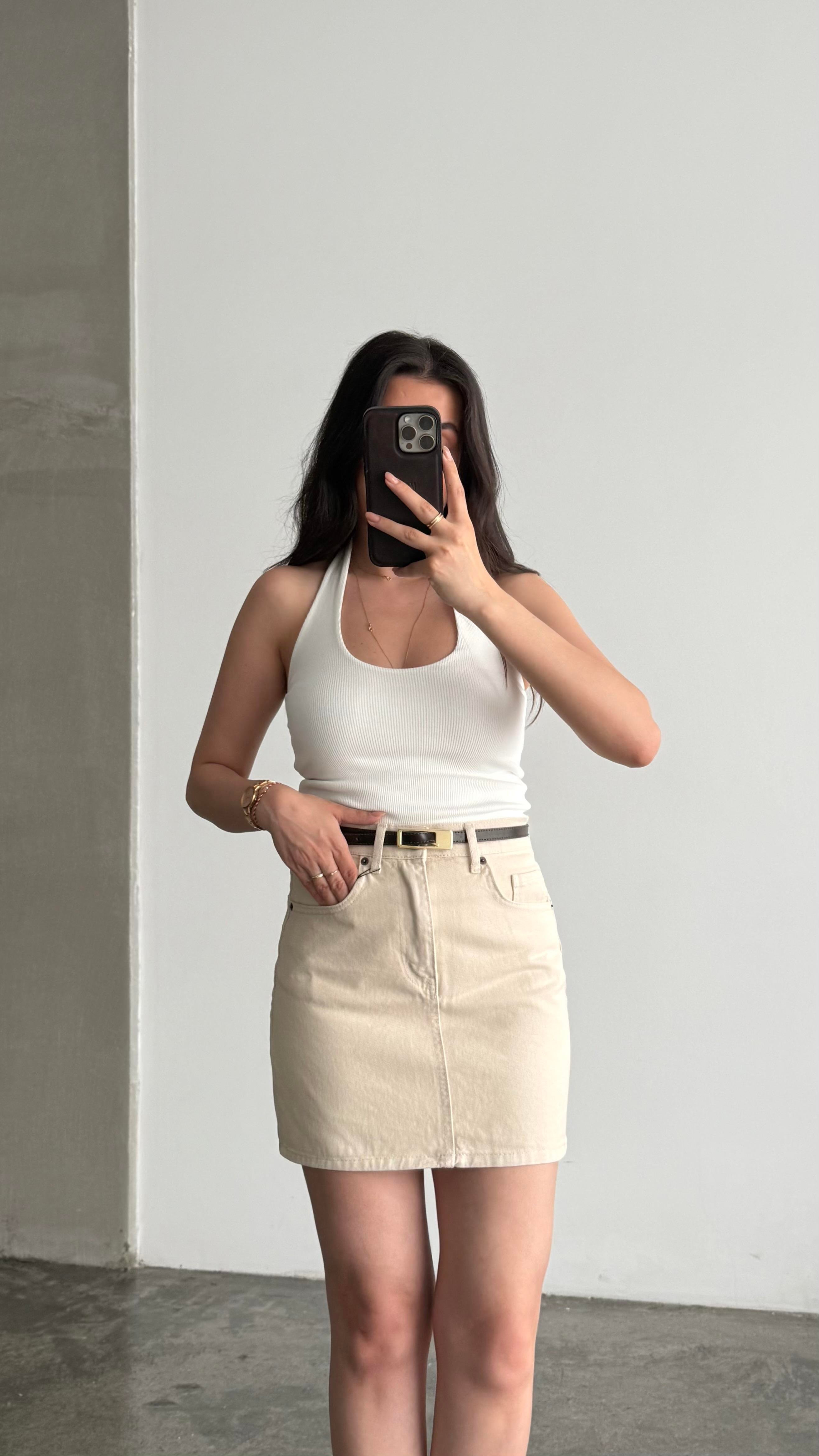 Marka Bej Mini Denim Etek