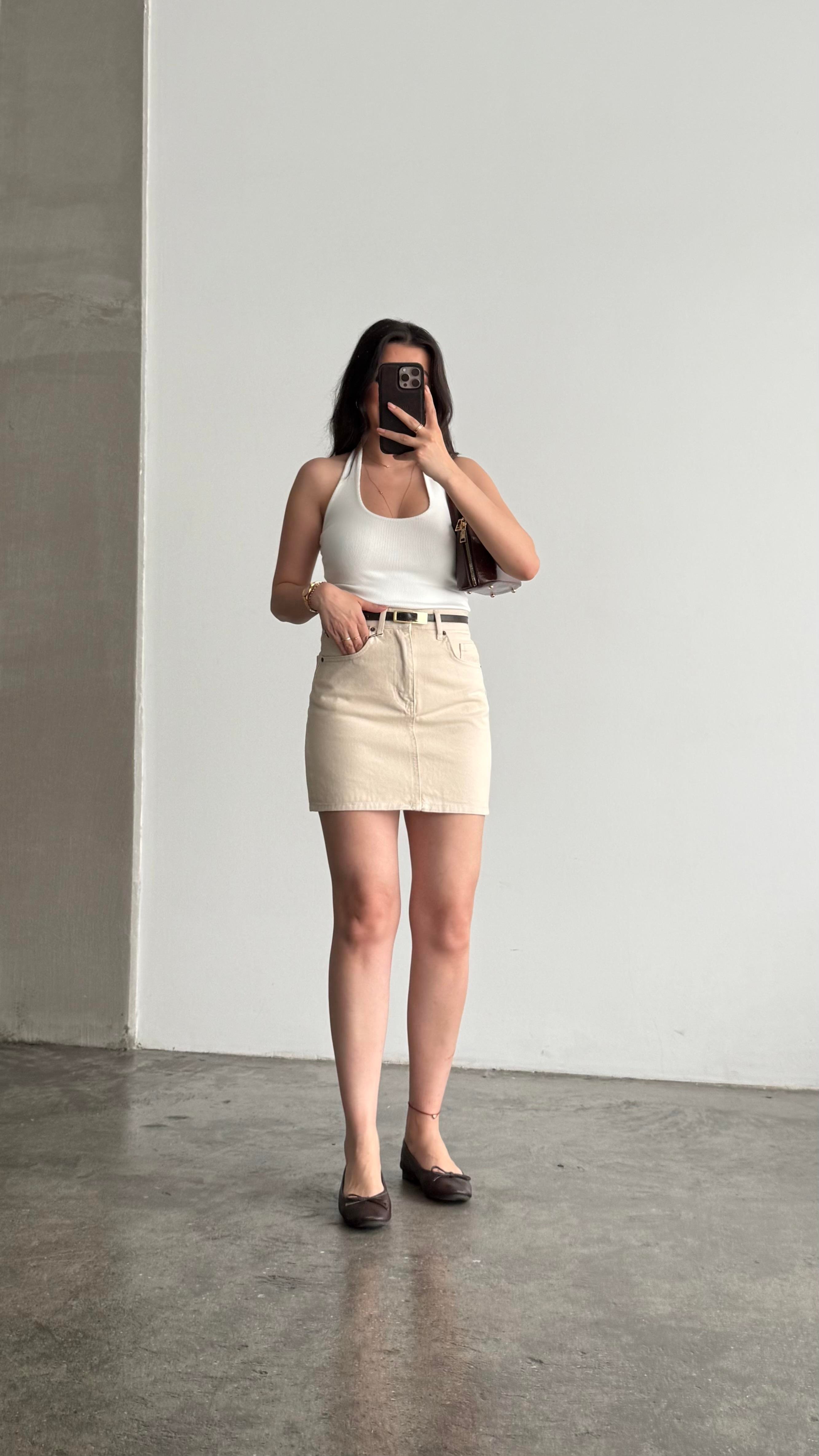 Marka Bej Mini Denim Etek