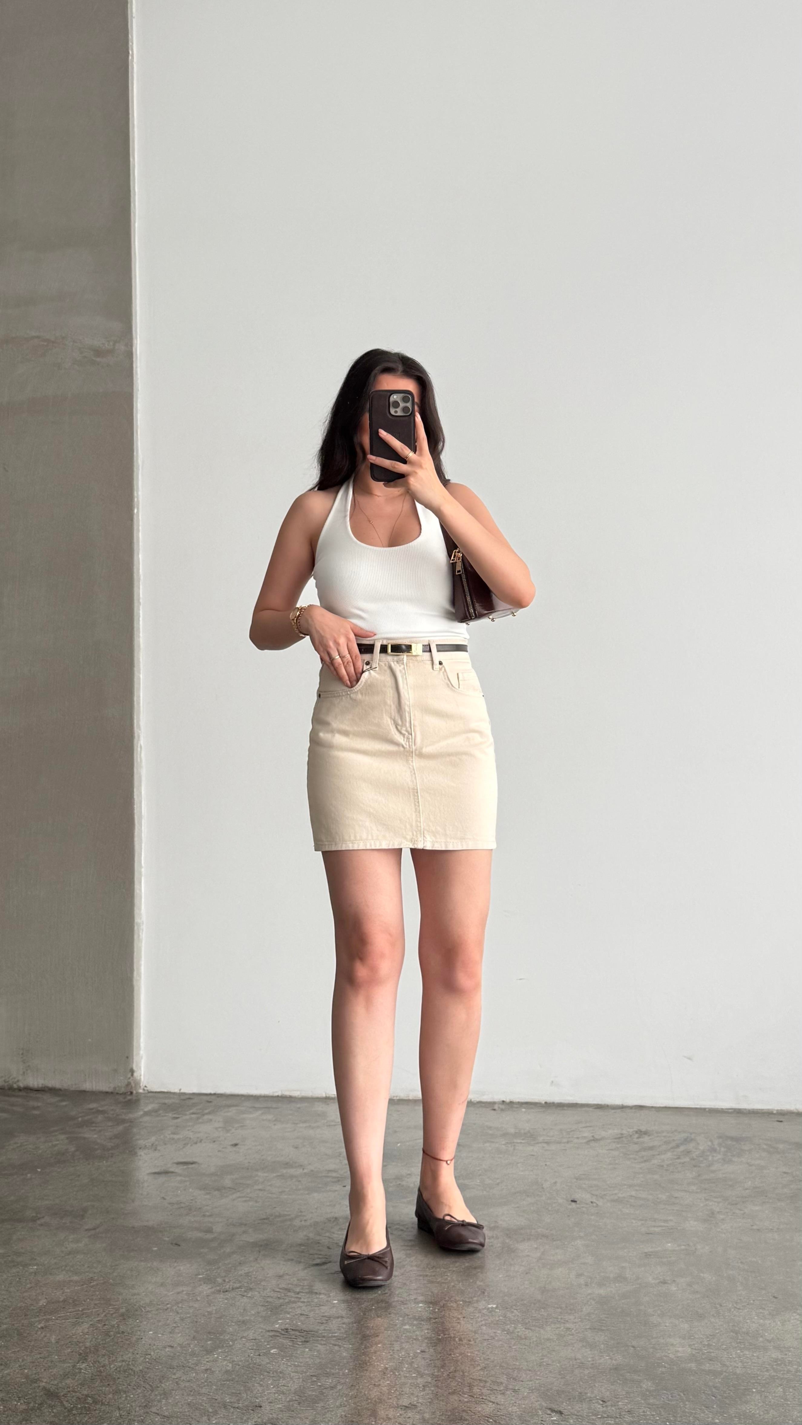 Marka Bej Mini Denim Etek