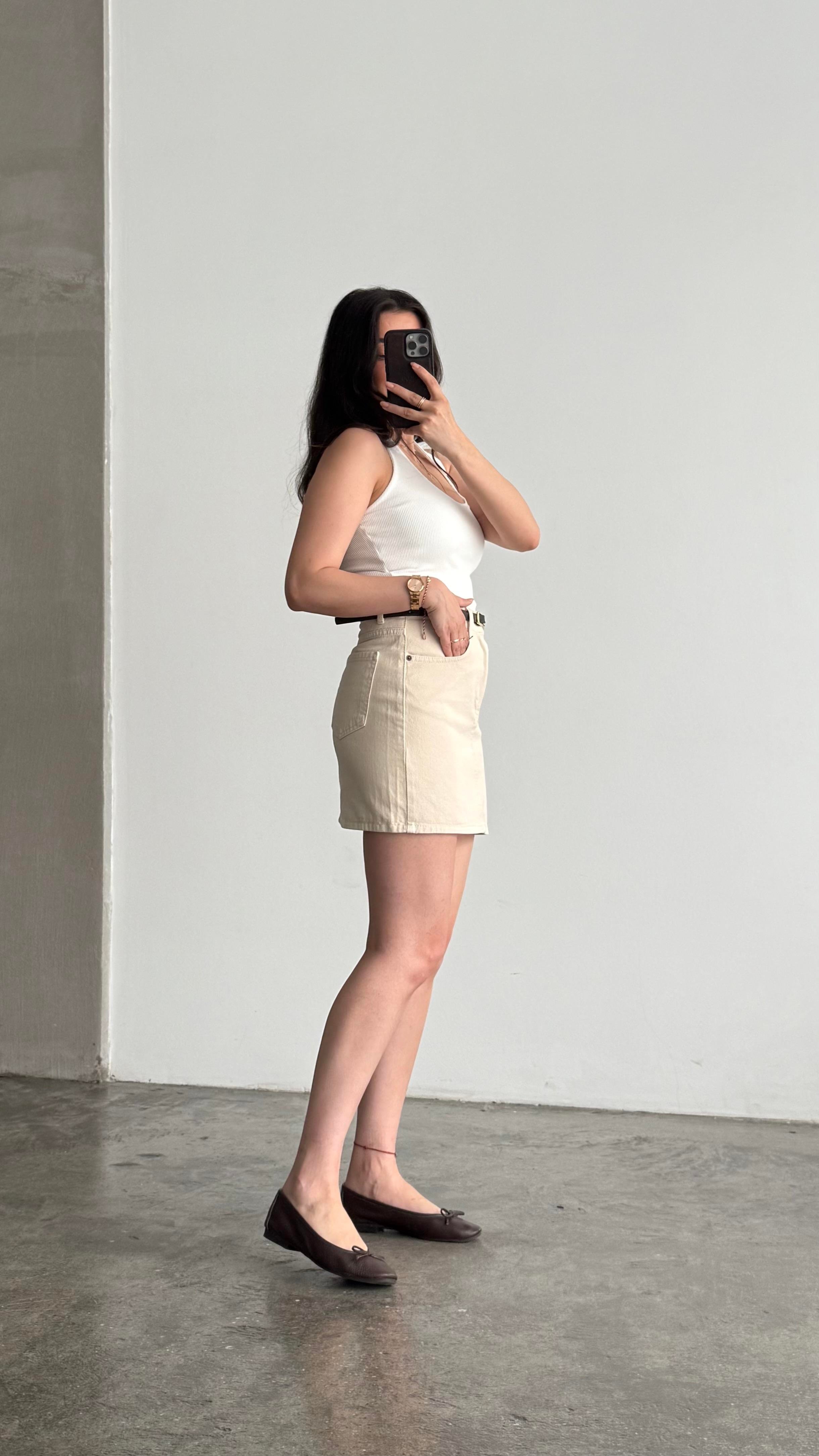 Marka Bej Mini Denim Etek