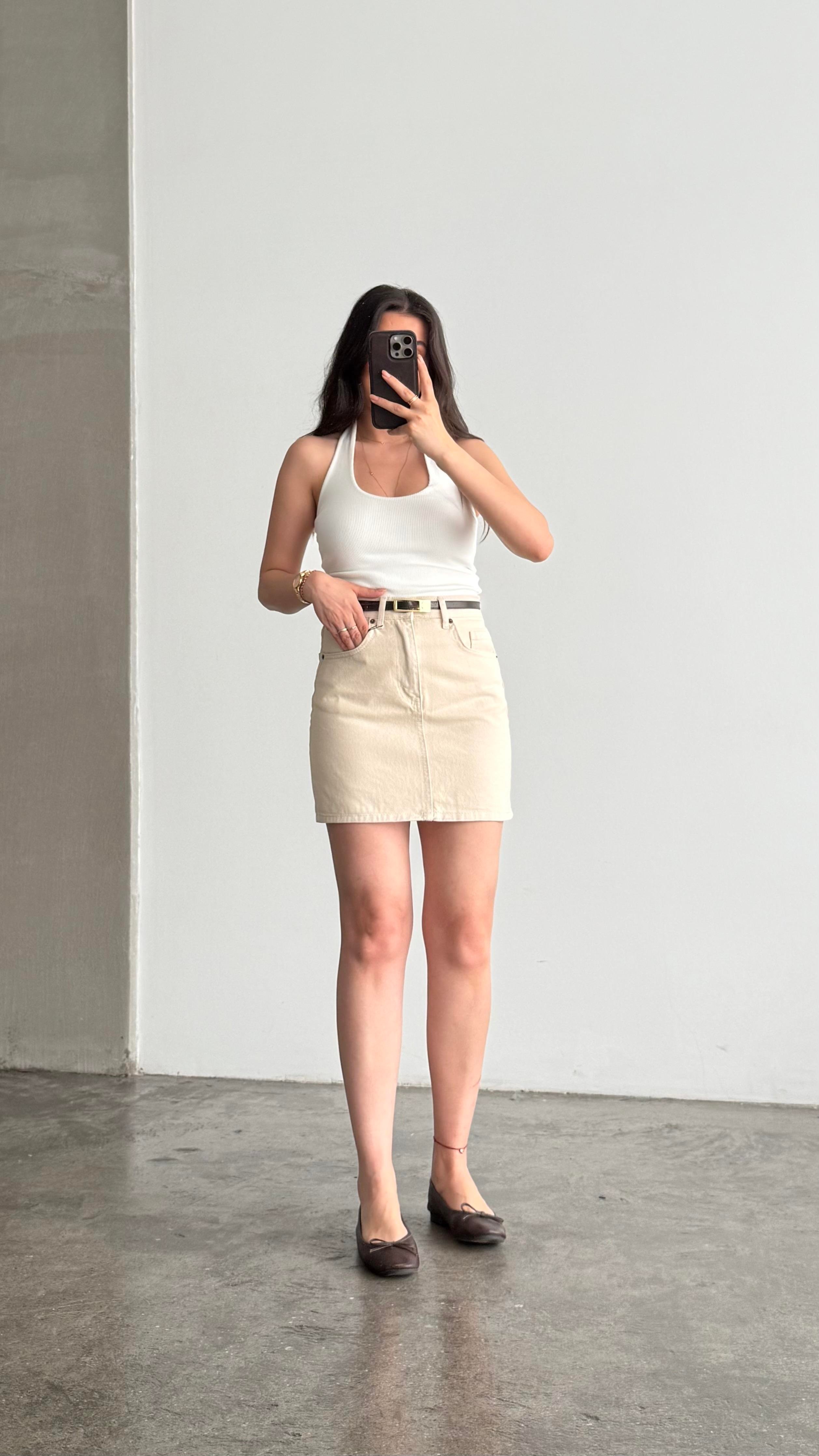 Marka Bej Mini Denim Etek
