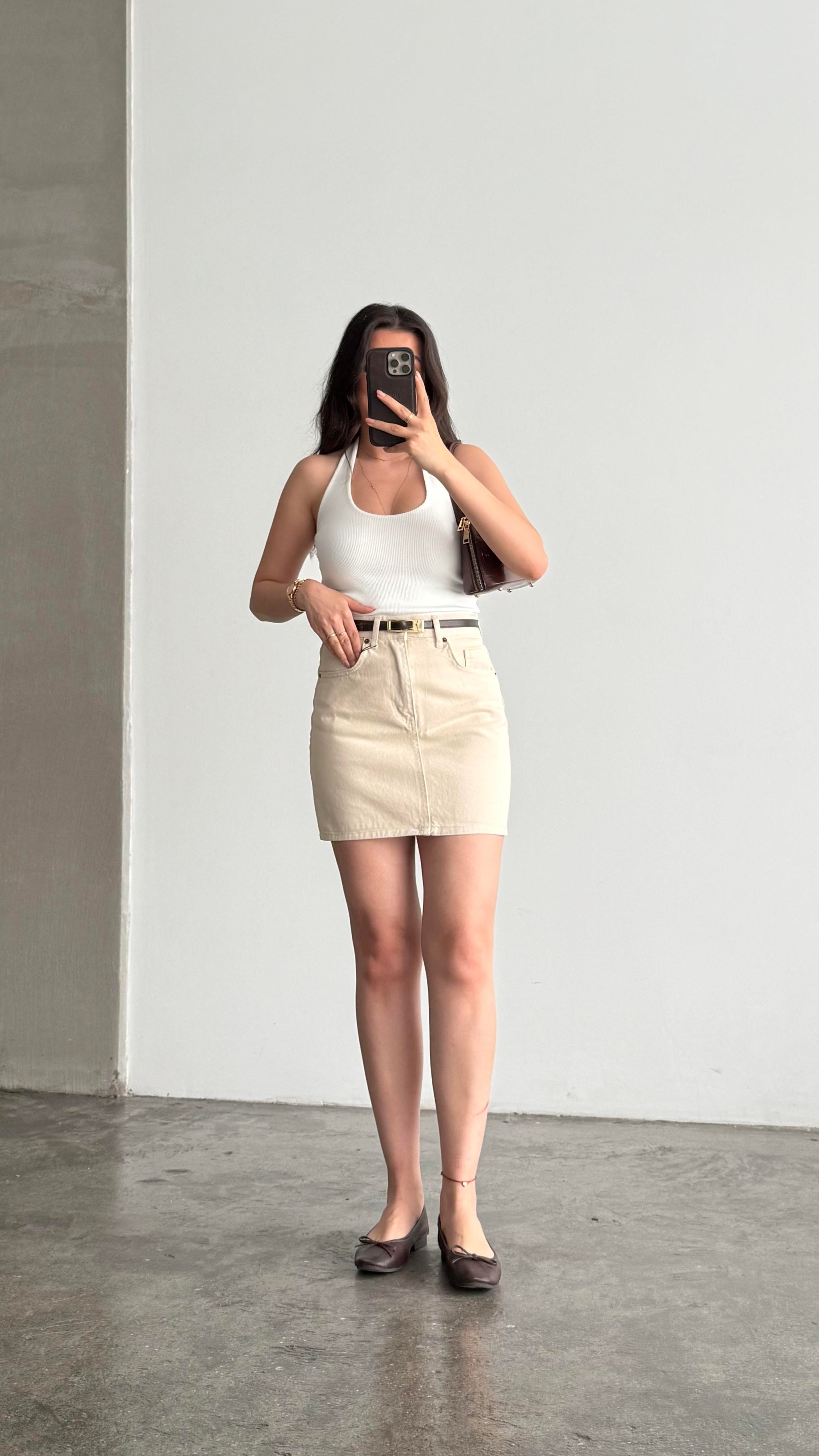 Marka Bej Mini Denim Etek