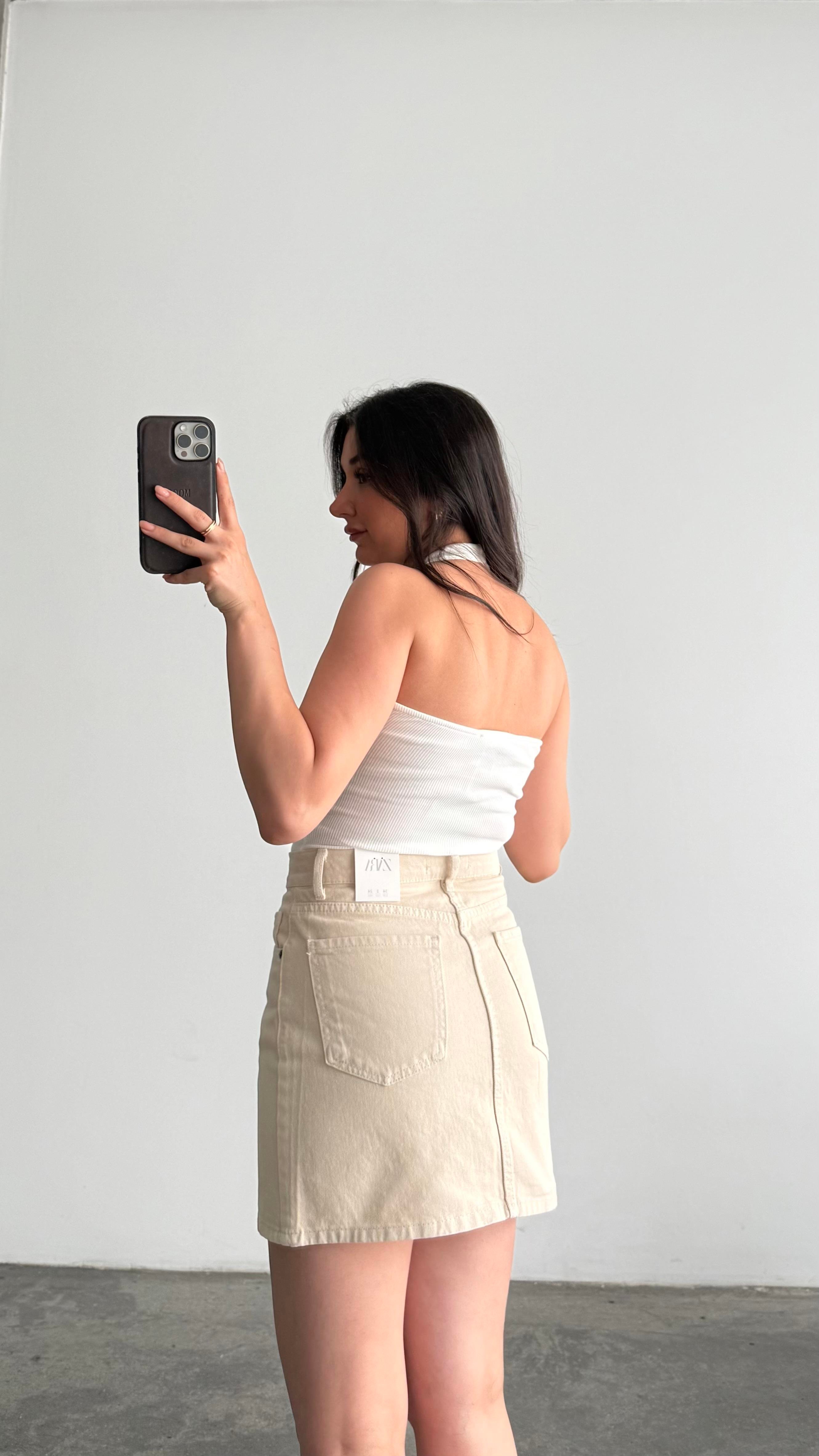 Marka Bej Mini Denim Etek