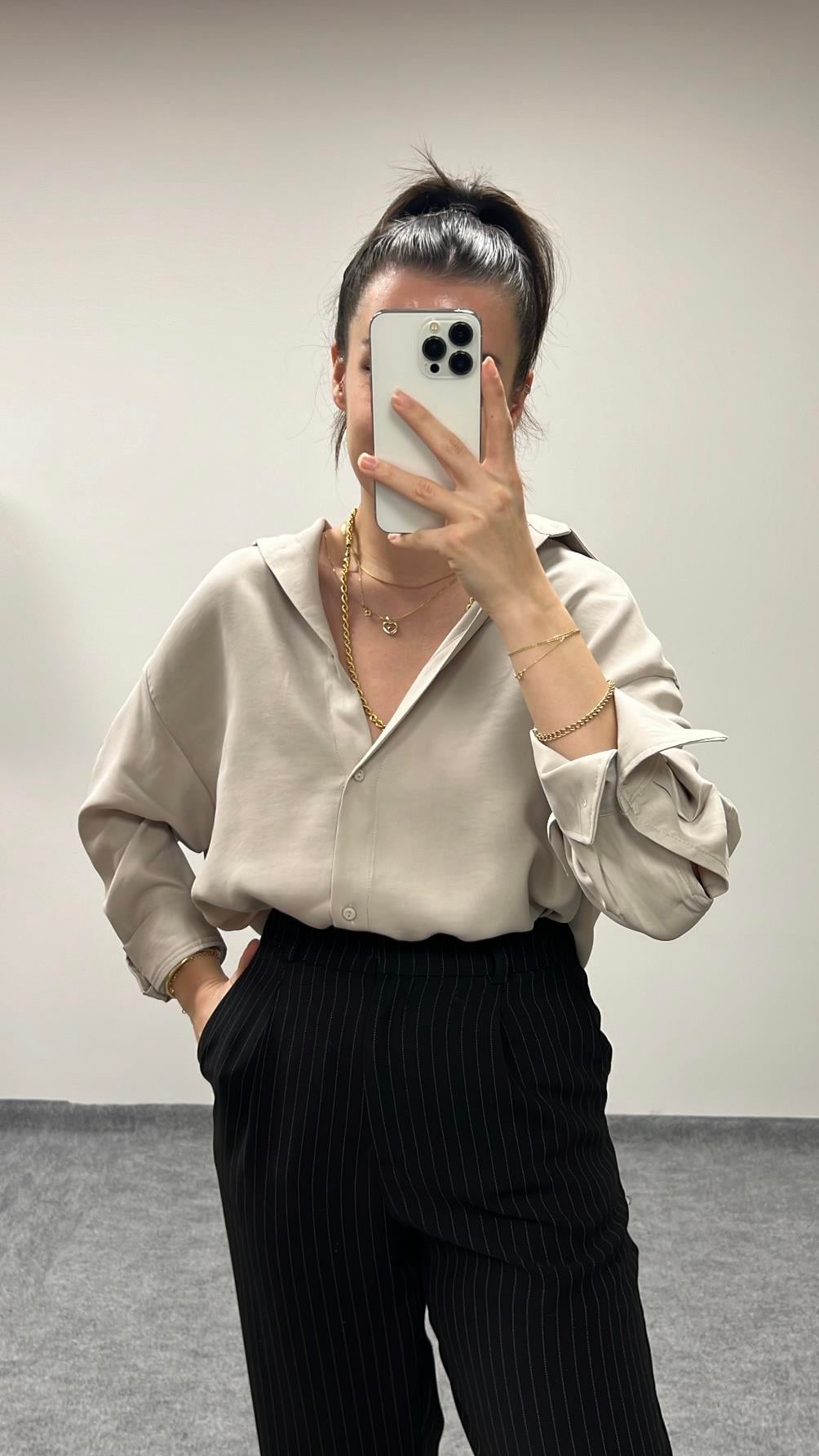 MARKA BEJ TENSEL OVERSIZE GÖMLEK