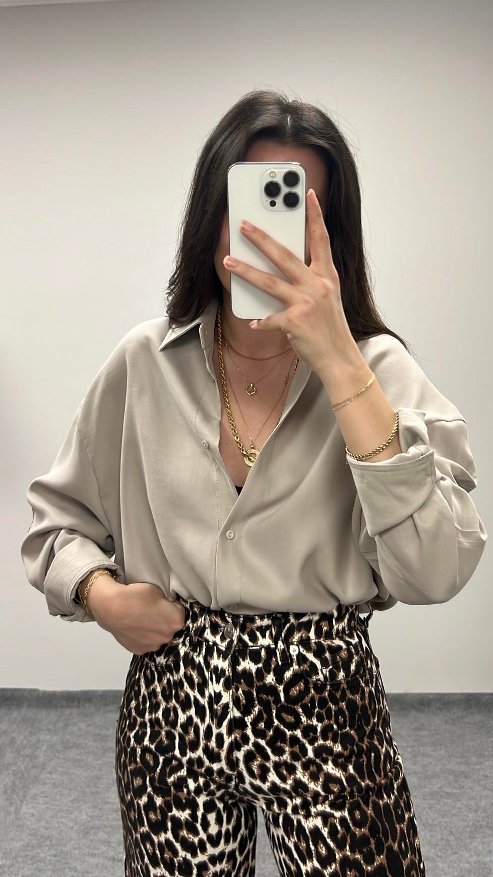 MARKA BEJ TENSEL OVERSIZE GÖMLEK