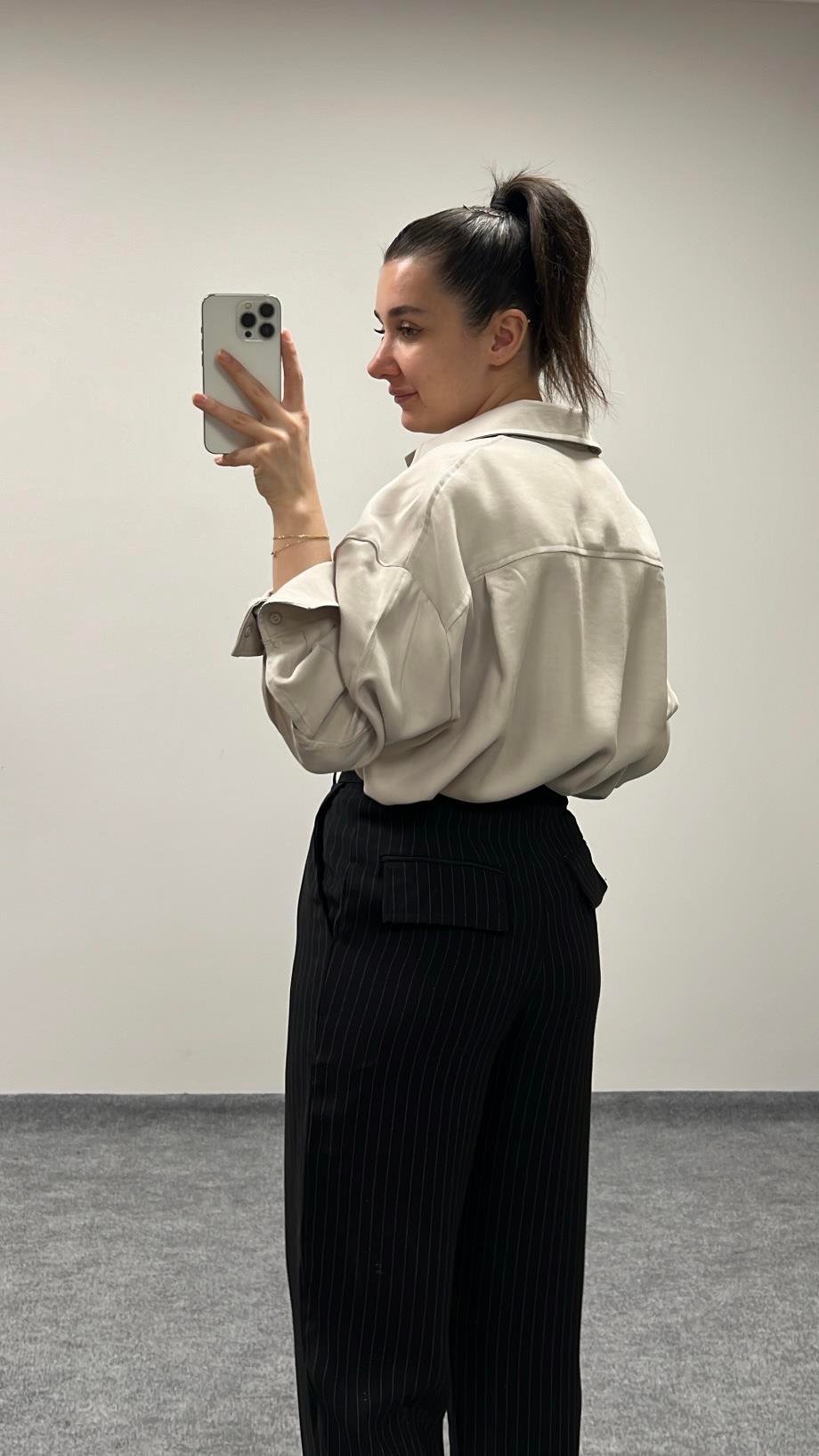 MARKA BEJ TENSEL OVERSIZE GÖMLEK