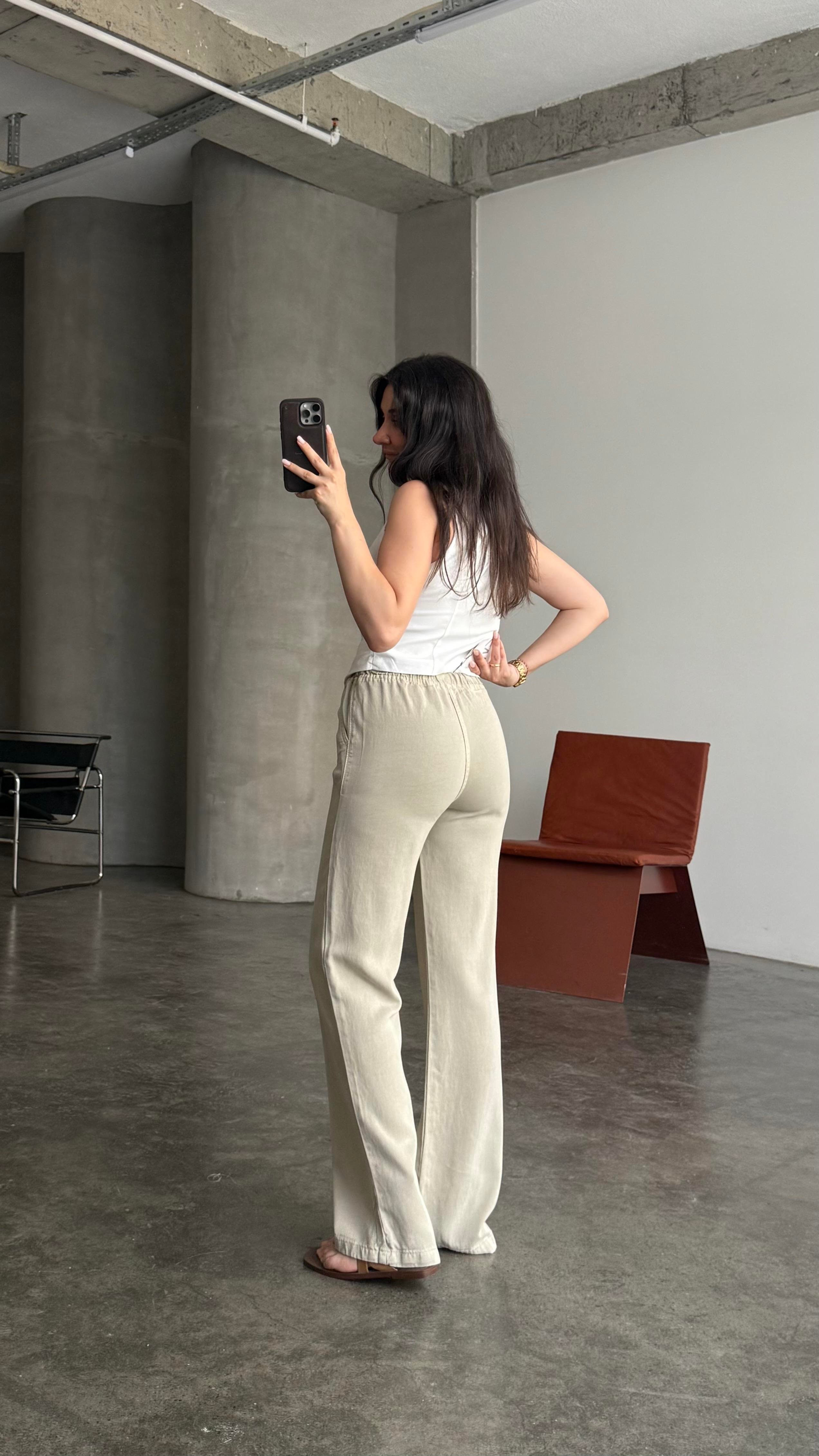 Marka Bej Tensel Straight Pantalon