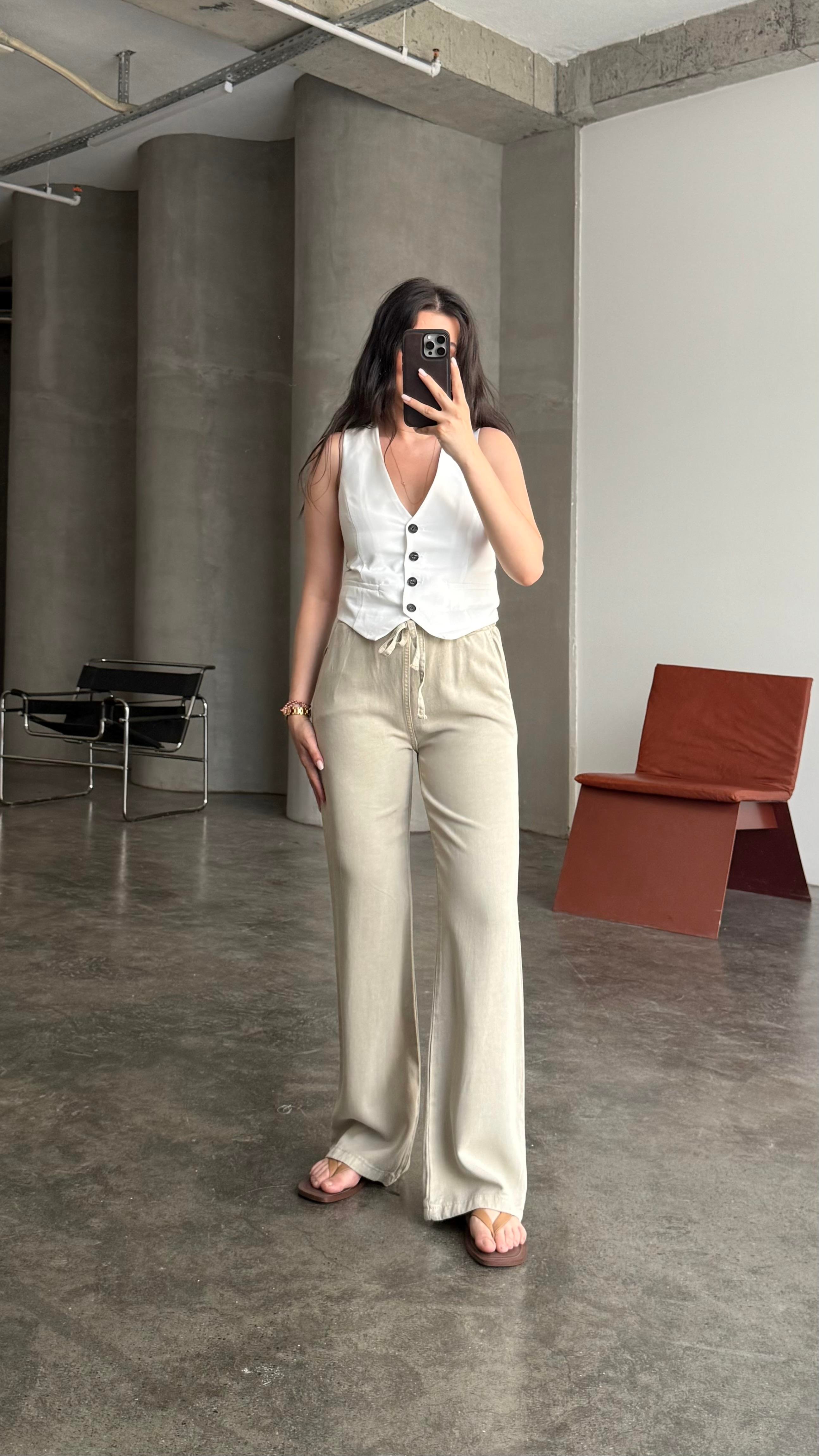 Marka Bej Tensel Straight Pantalon